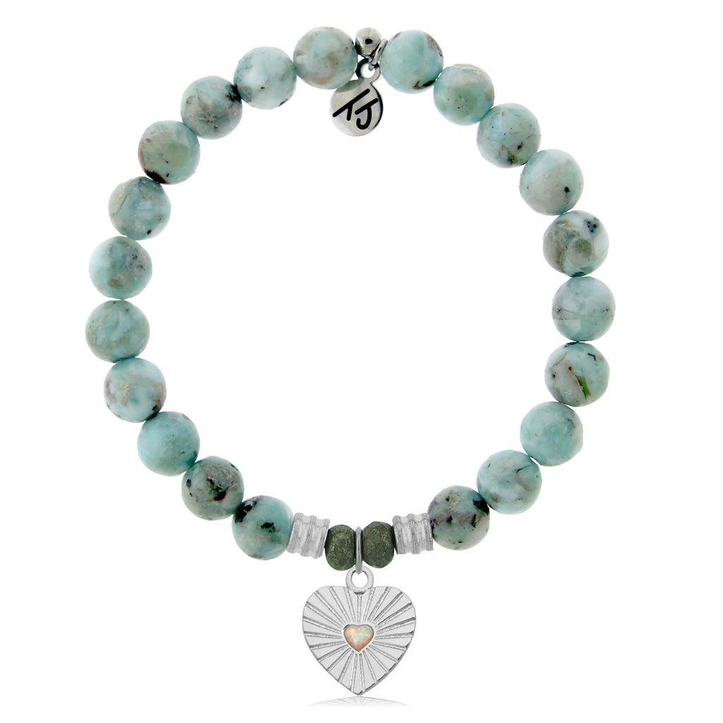 Larimar Stone Bracelet with Heart Opal Sterling Silver Charm