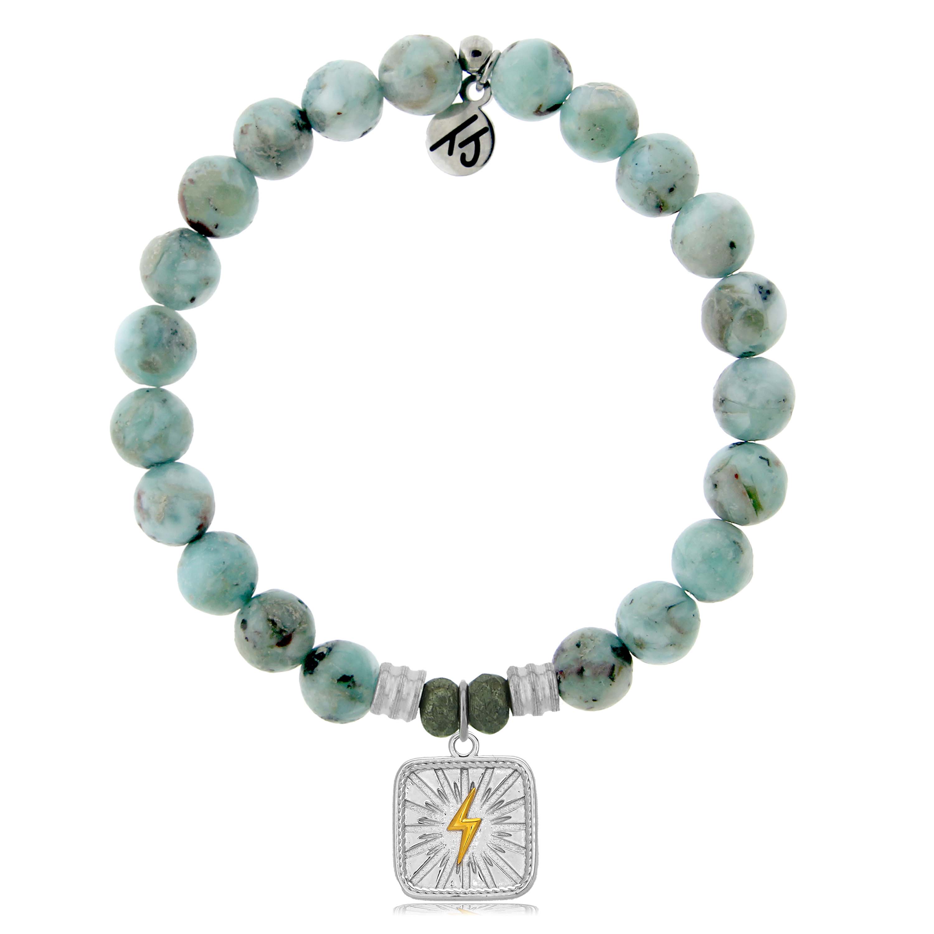 Larimar Stone Bracelet with Lightning Bolt Sterling Silver Charm
