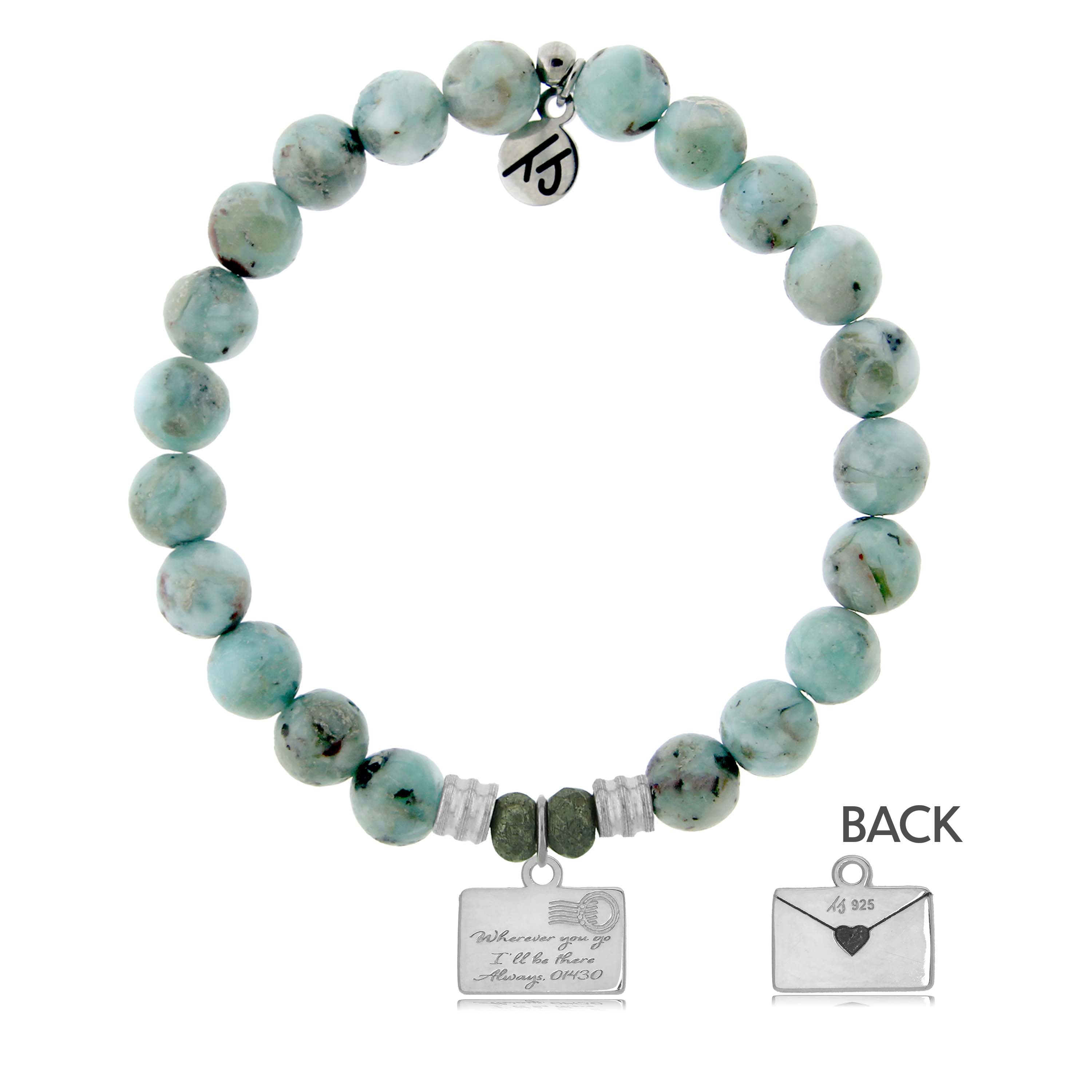 Larimar Stone Bracelet with Love Letter Sterling Silver Charm