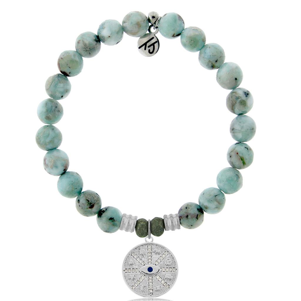 Larimar Stone Bracelet with Protection Sterling Silver Charm