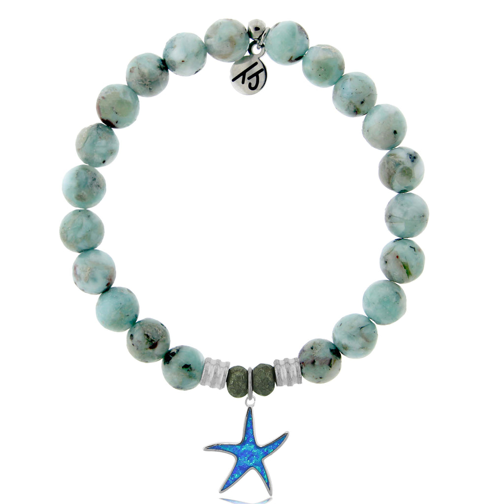 Larimar Stone Bracelet with Star of the Sea Sterling Silver Charm