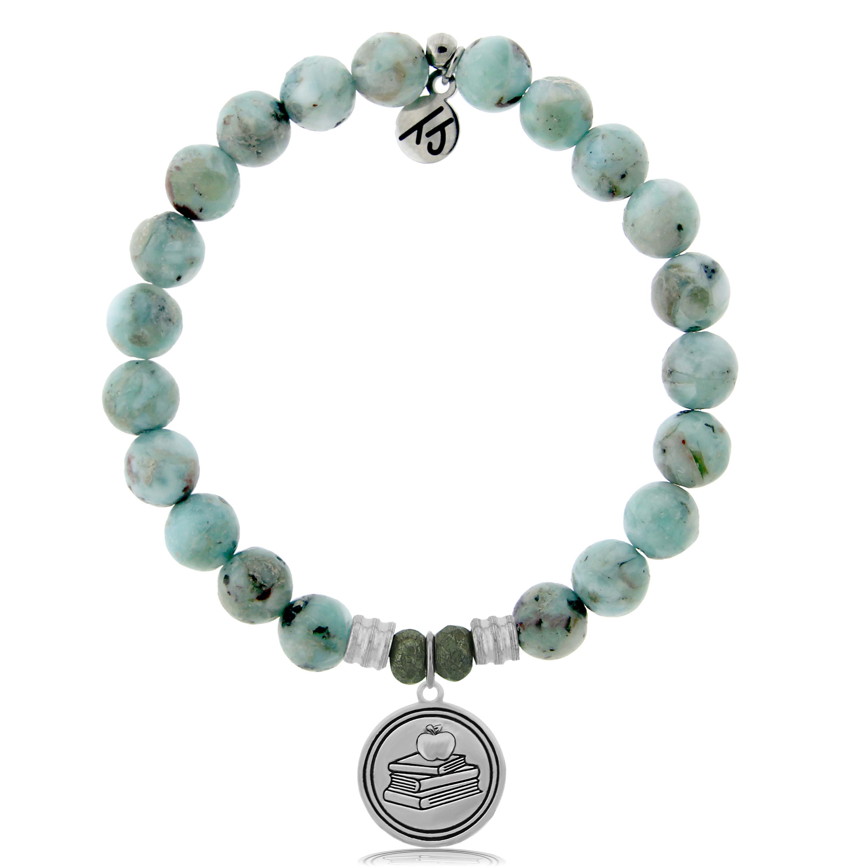 Larimar Stone Bracelet with Teacher Sterling Silver Charm