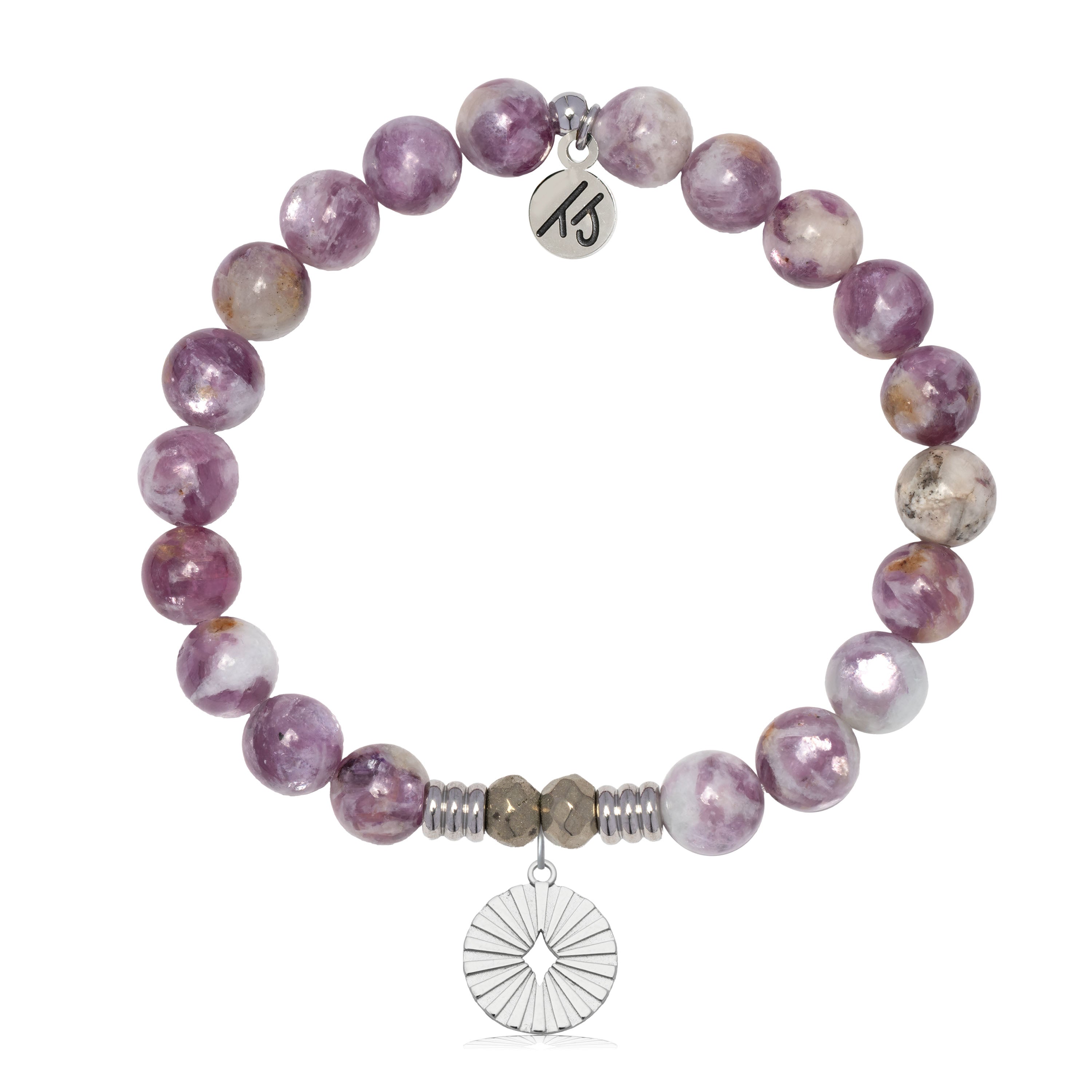 Lepidolite Quartz Gemstone Bracelet with Prayers of Strength Sterling Silver Charm