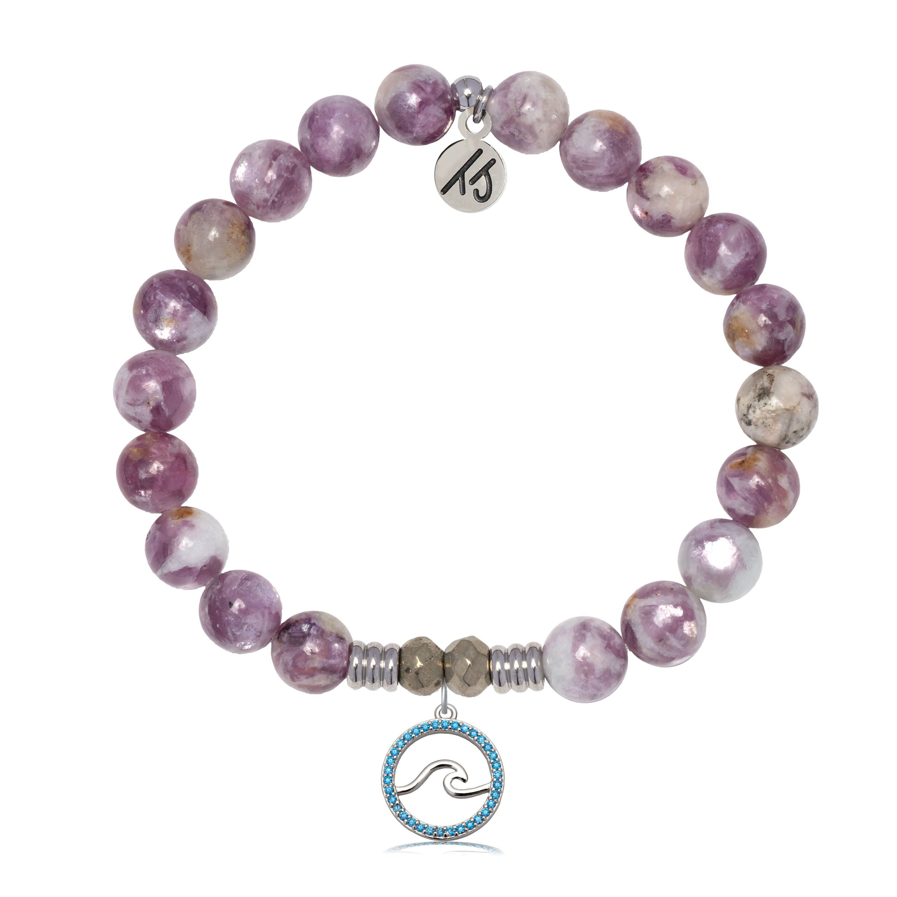 Lepidolite Quartz Gemstone Bracelet with Serenity Wave Sterling Silver Charm