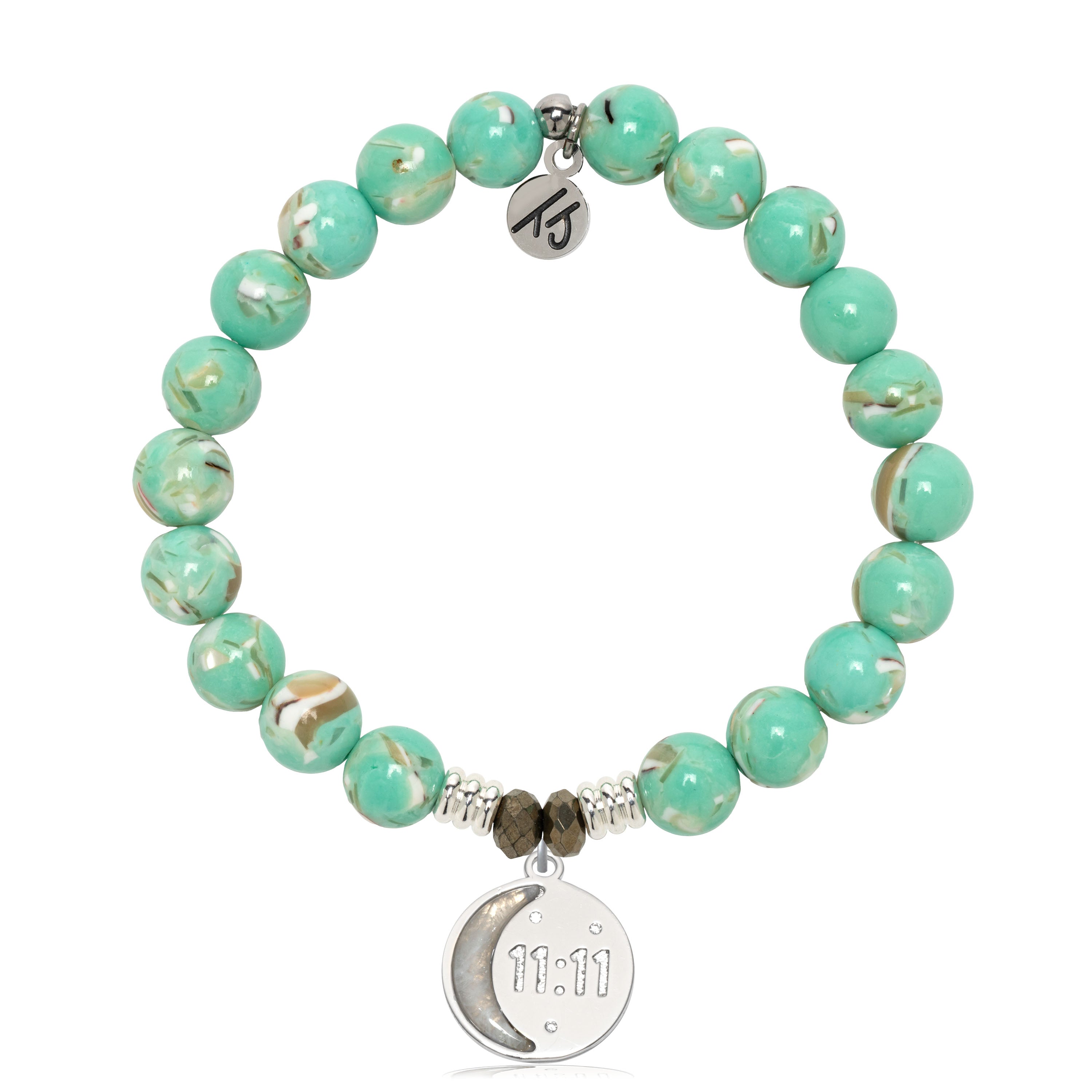 Light Green Shell Gemstone Bracelet with 11:11 Sterling Silver Charm