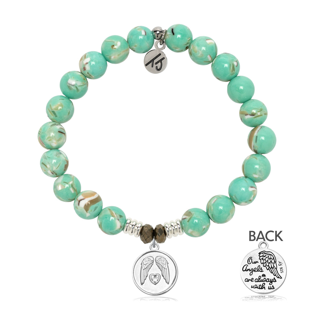 Light Green Shell Gemstone Bracelet with Guardian Sterling Silver Charm