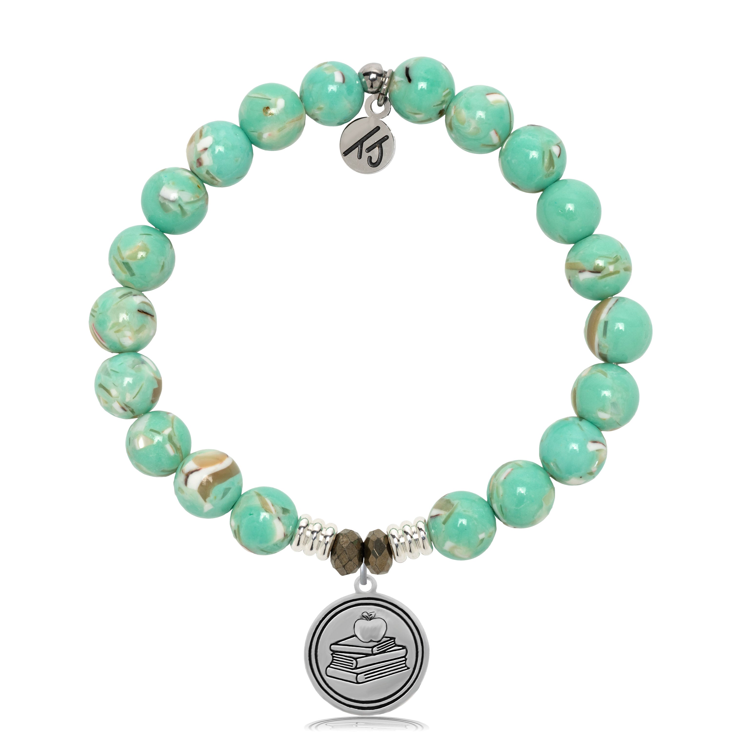 Light Green Shell Gemstone Bracelet with Teacher Sterling Silver Charm