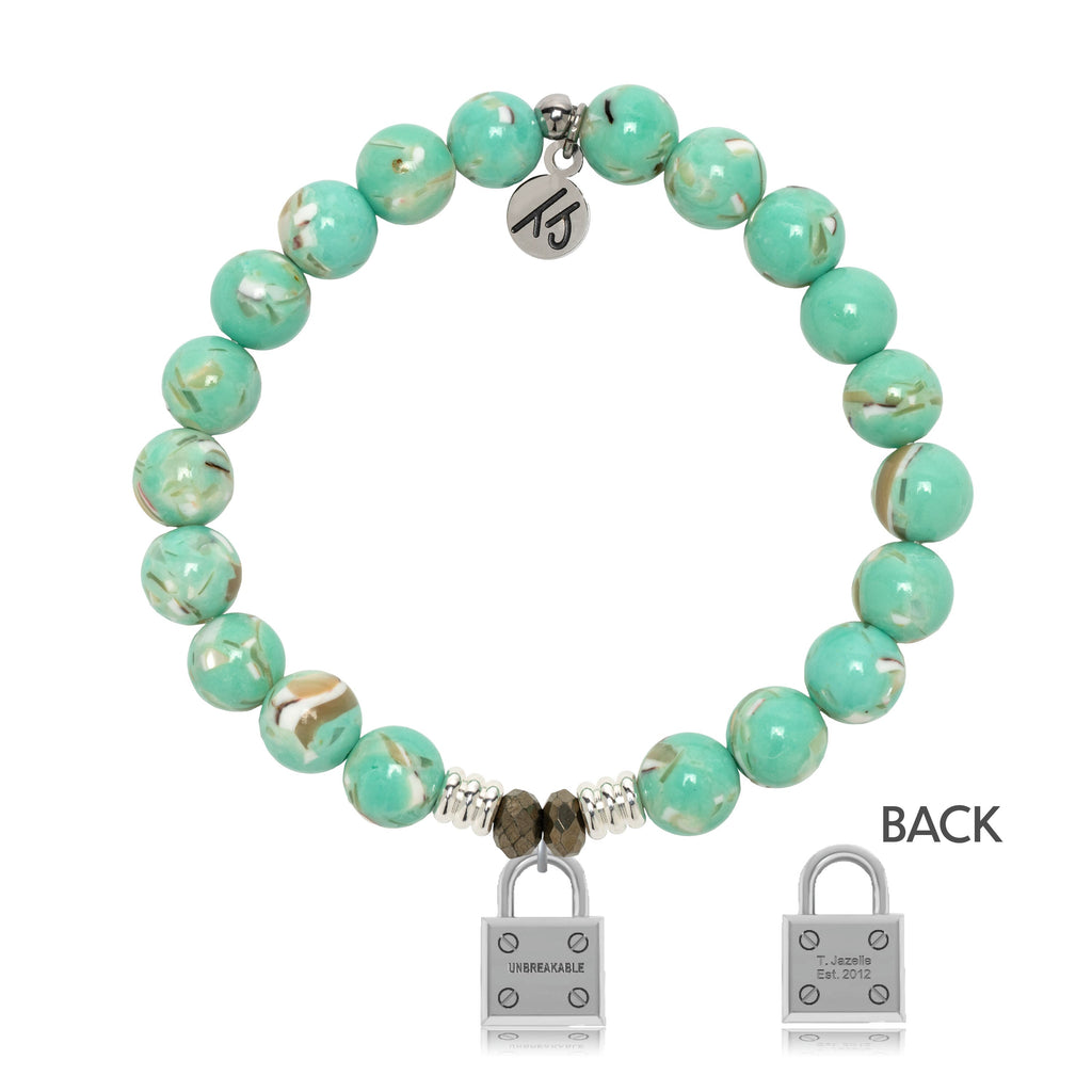Light Green Shell Gemstone Bracelet with Unbreakable Sterling Silver Charm