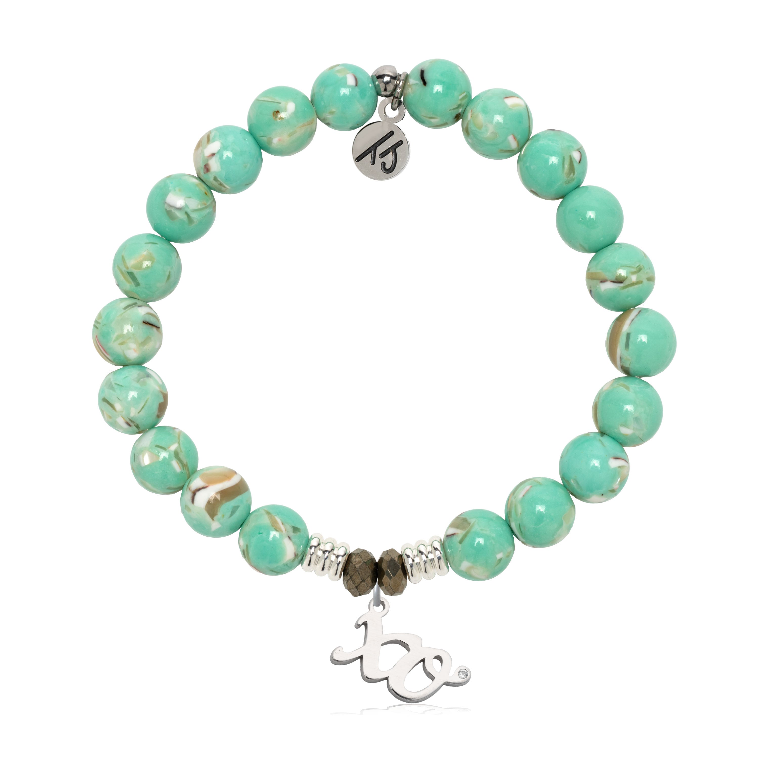 Light Green Shell Gemstone Bracelet with XO Sterling Silver Charm