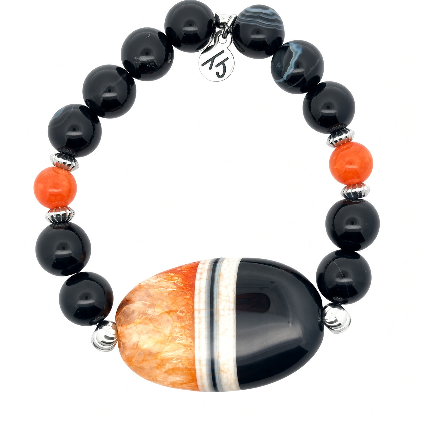 アクセサリー SJSJapan presence white &orange,black Limited Edition Exclusive Orange Agate with Black Striped Agate