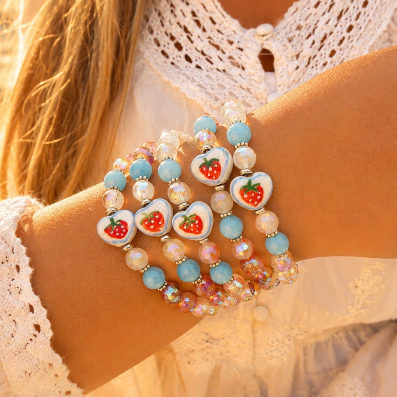 Limited Edition Strawberry with Strawberry Quartz Gemstone Exclusive Bracelet