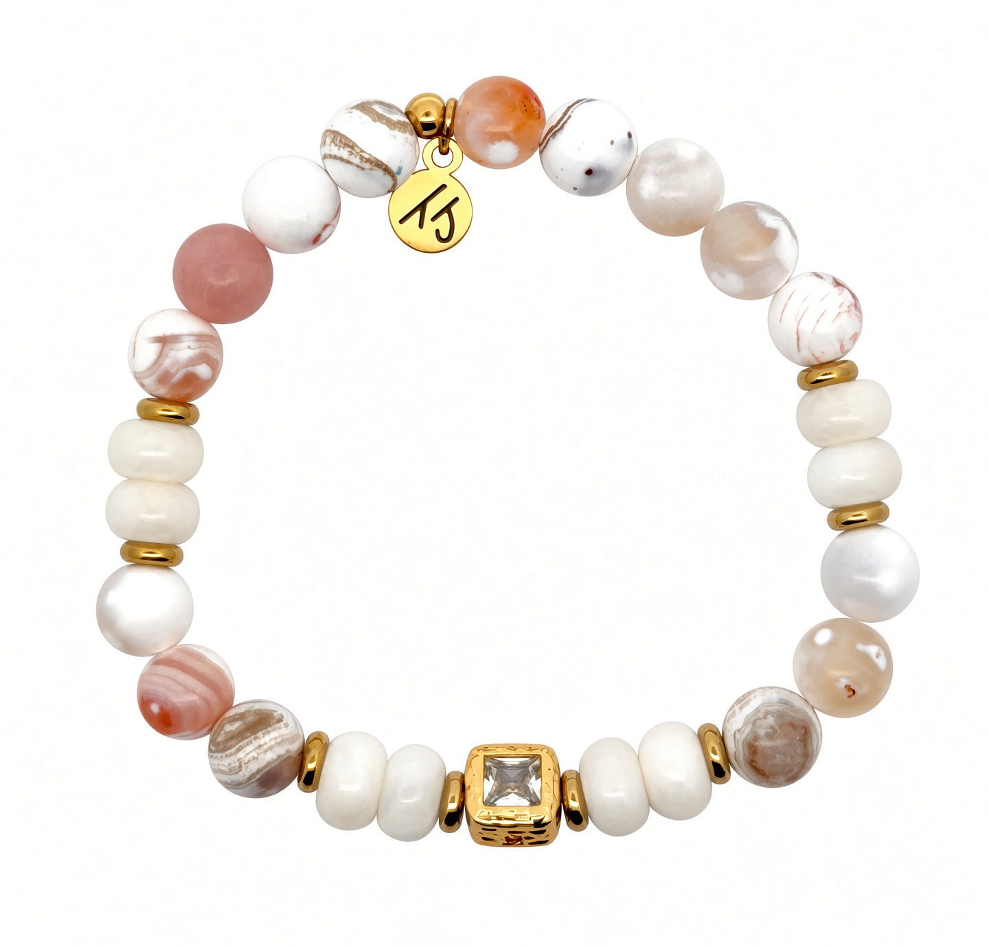 Limited Edition White Natural Agate Gemstone with Gold CZ Exclusive Bracelet August 27
