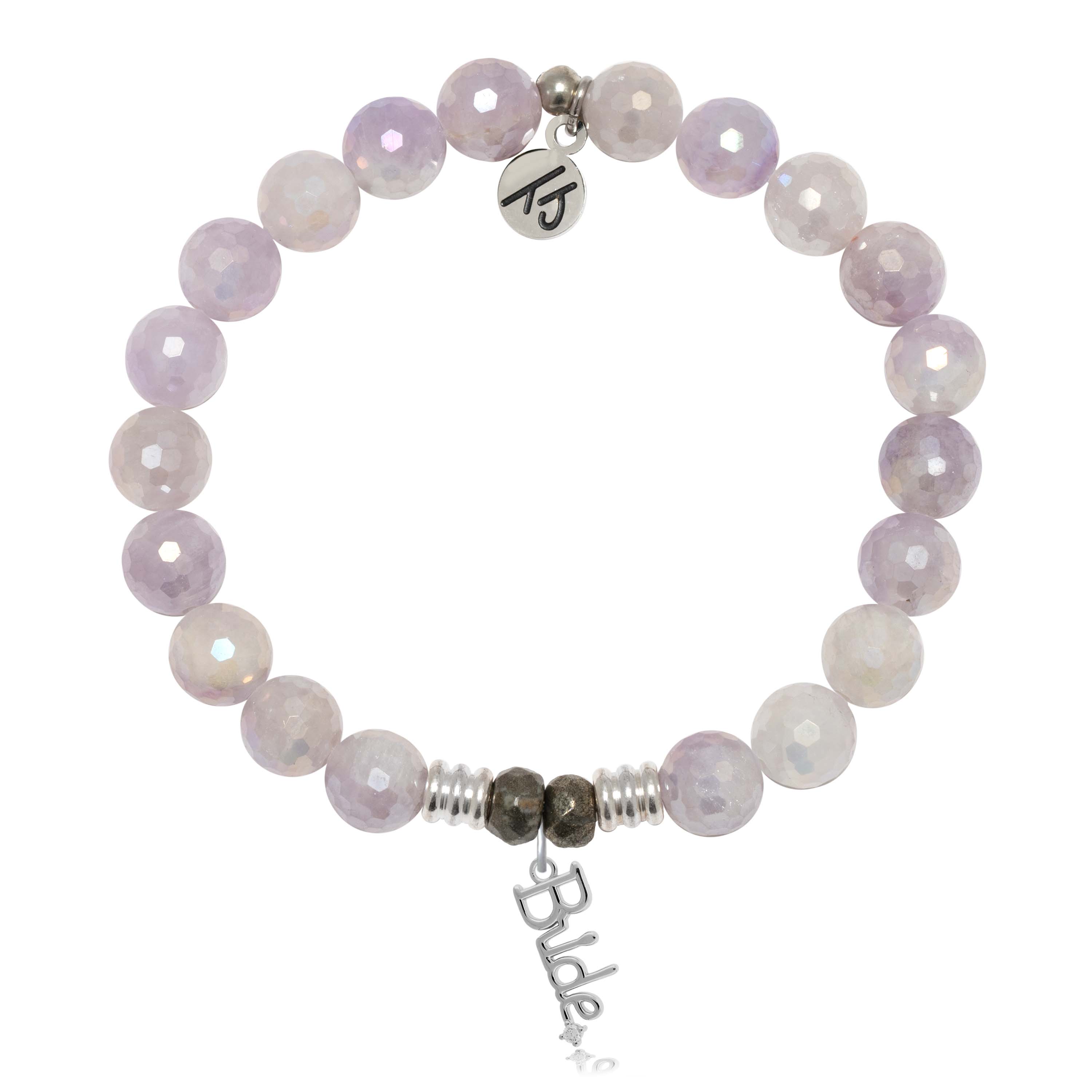 Mauve Jade Gemstone Bracelet with Bride Sterling Silver Charm