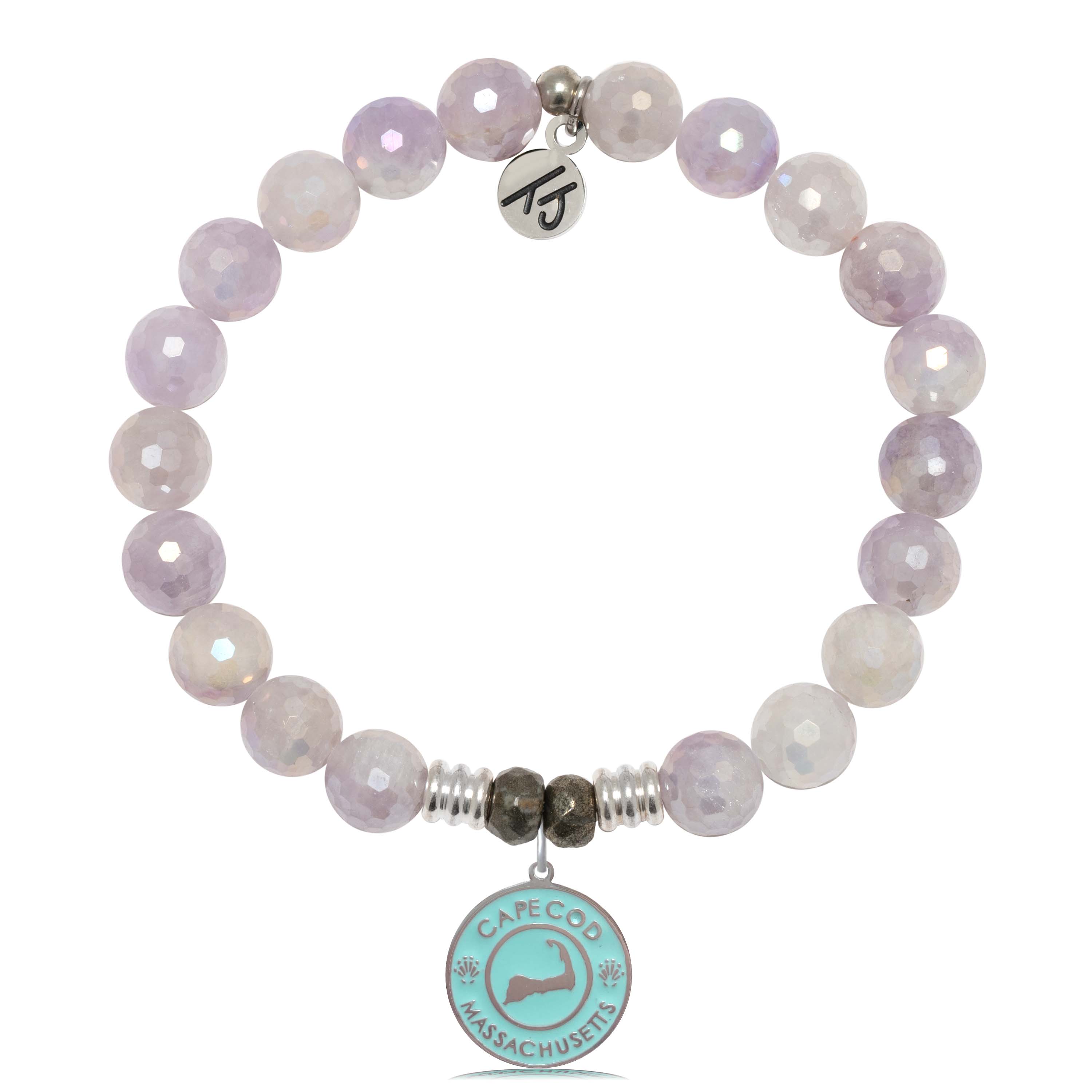 Mauve Jade Gemstone Bracelet with Cape Cod Enamel Sterling Silver Charm
