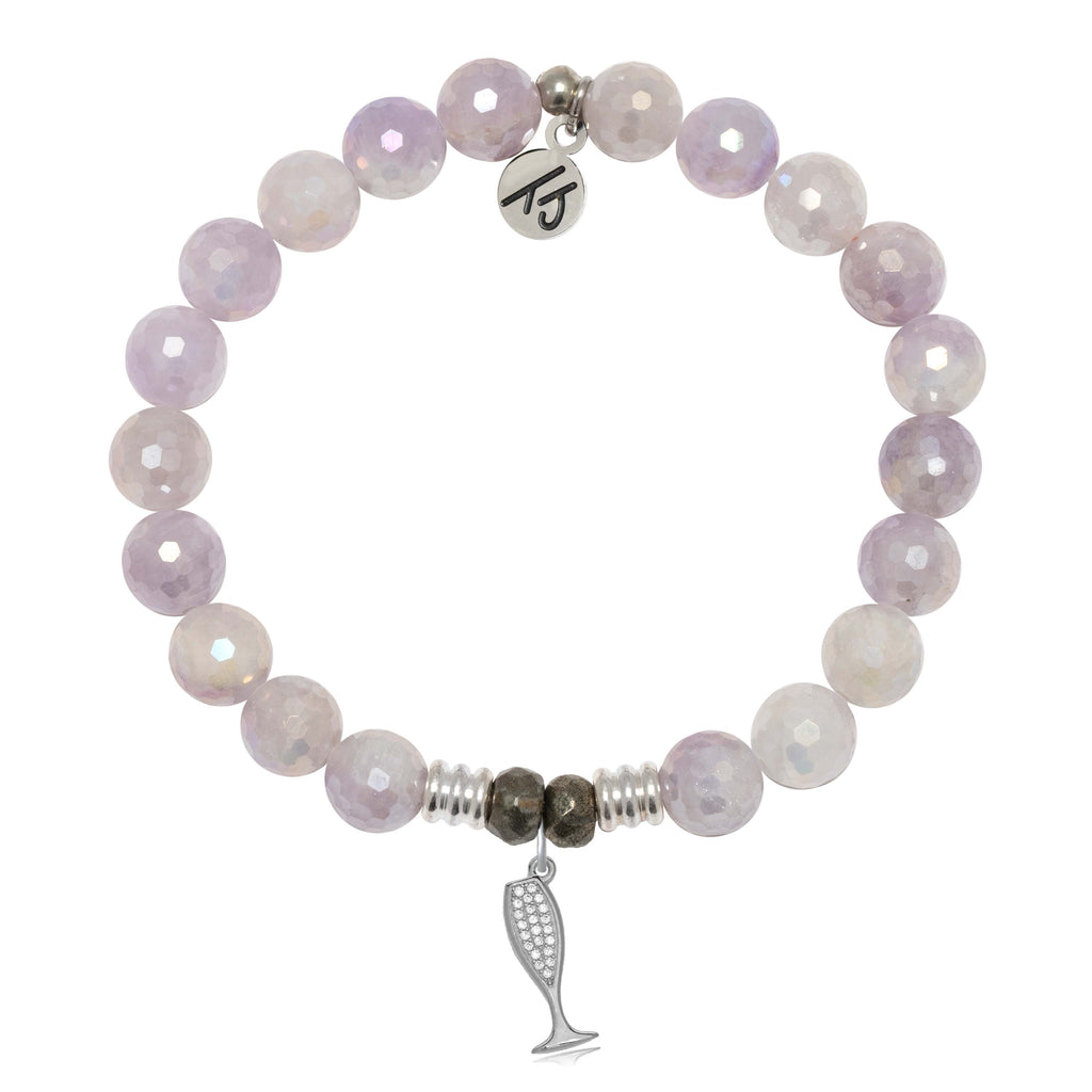 Mauve Jade Gemstone Bracelet with Cheers Sterling Silver Charm