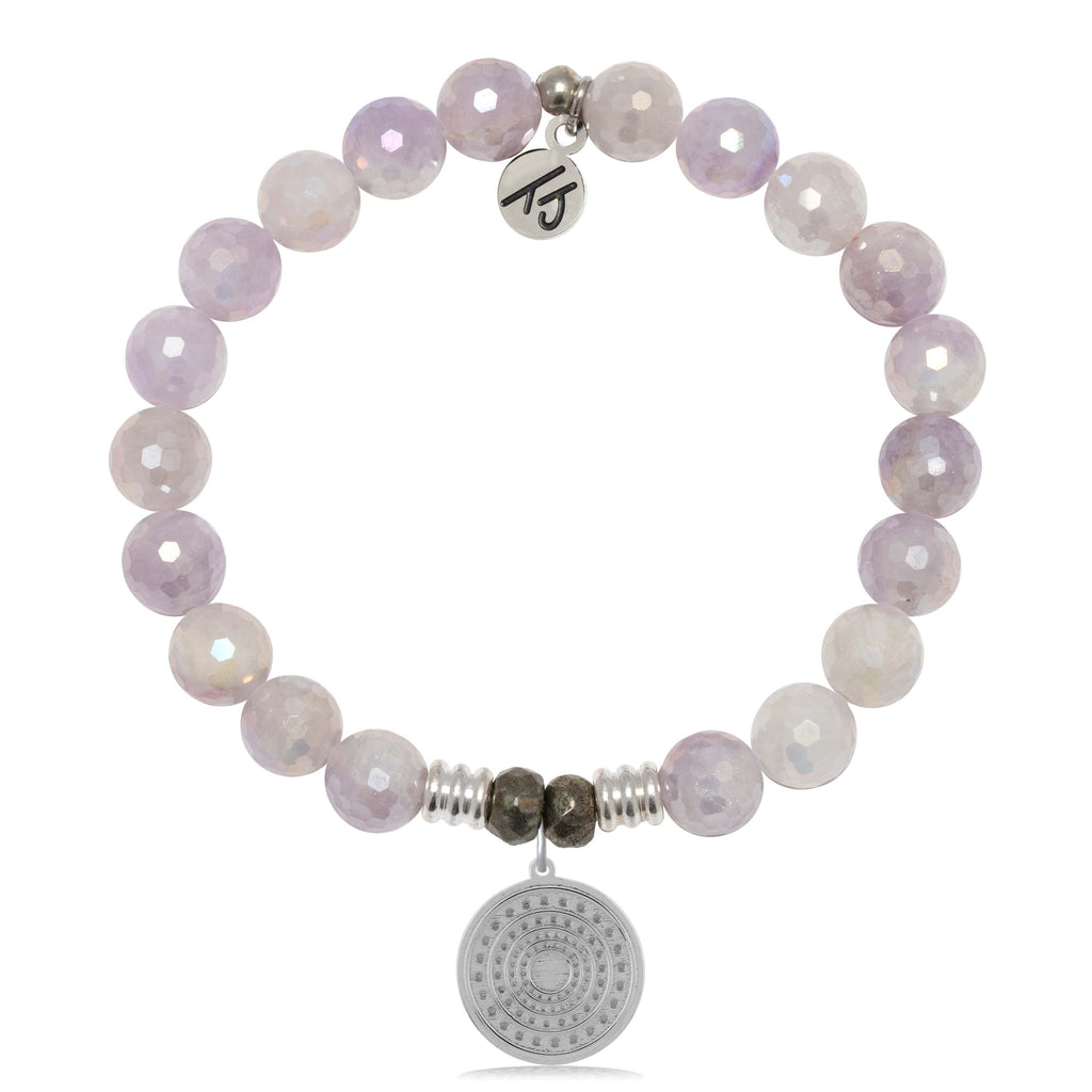 Mauve Jade Gemstone Bracelet with Family Circle Sterling Silver Charm