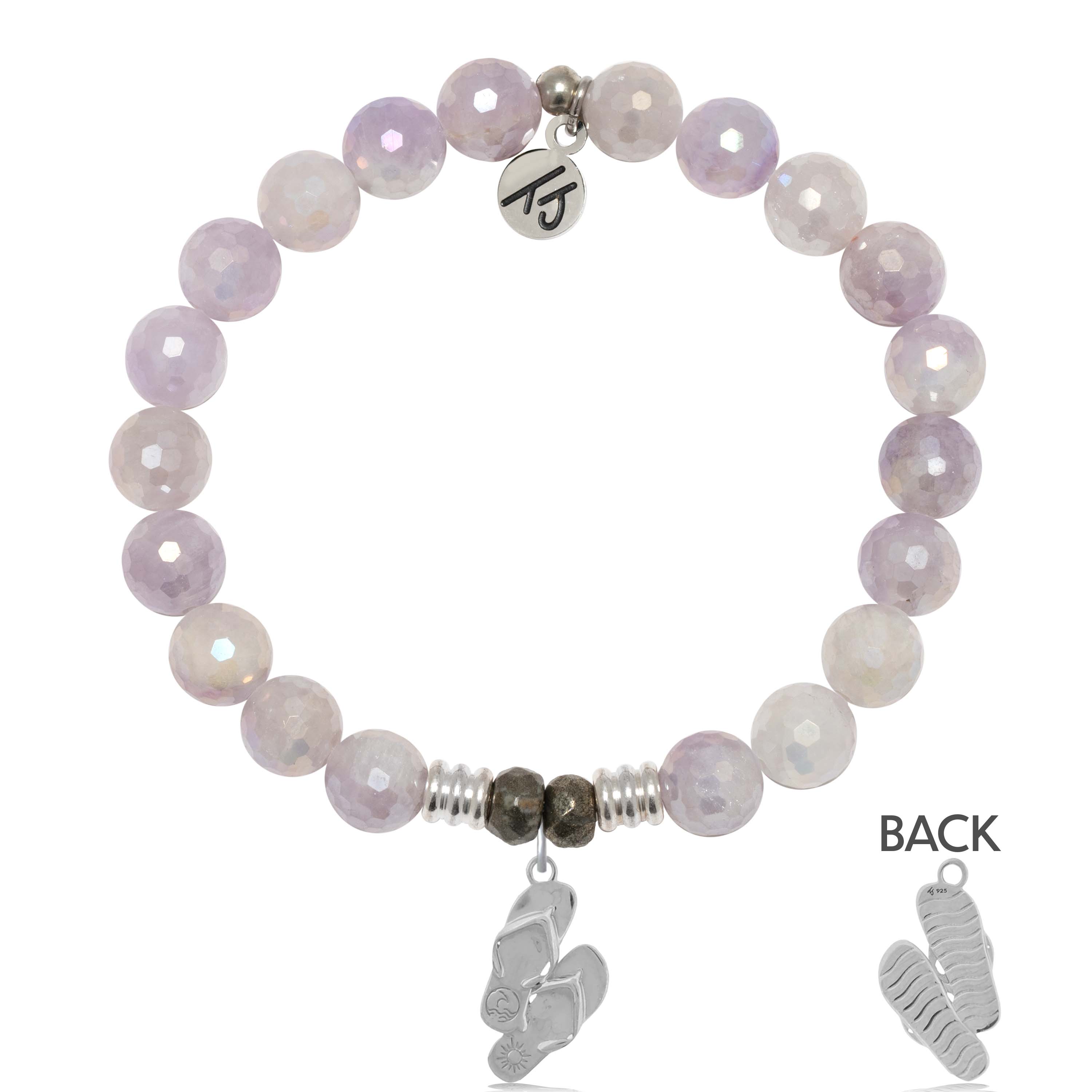 Mauve Jade Gemstone Bracelet with Flip Flop Sterling Silver Charm
