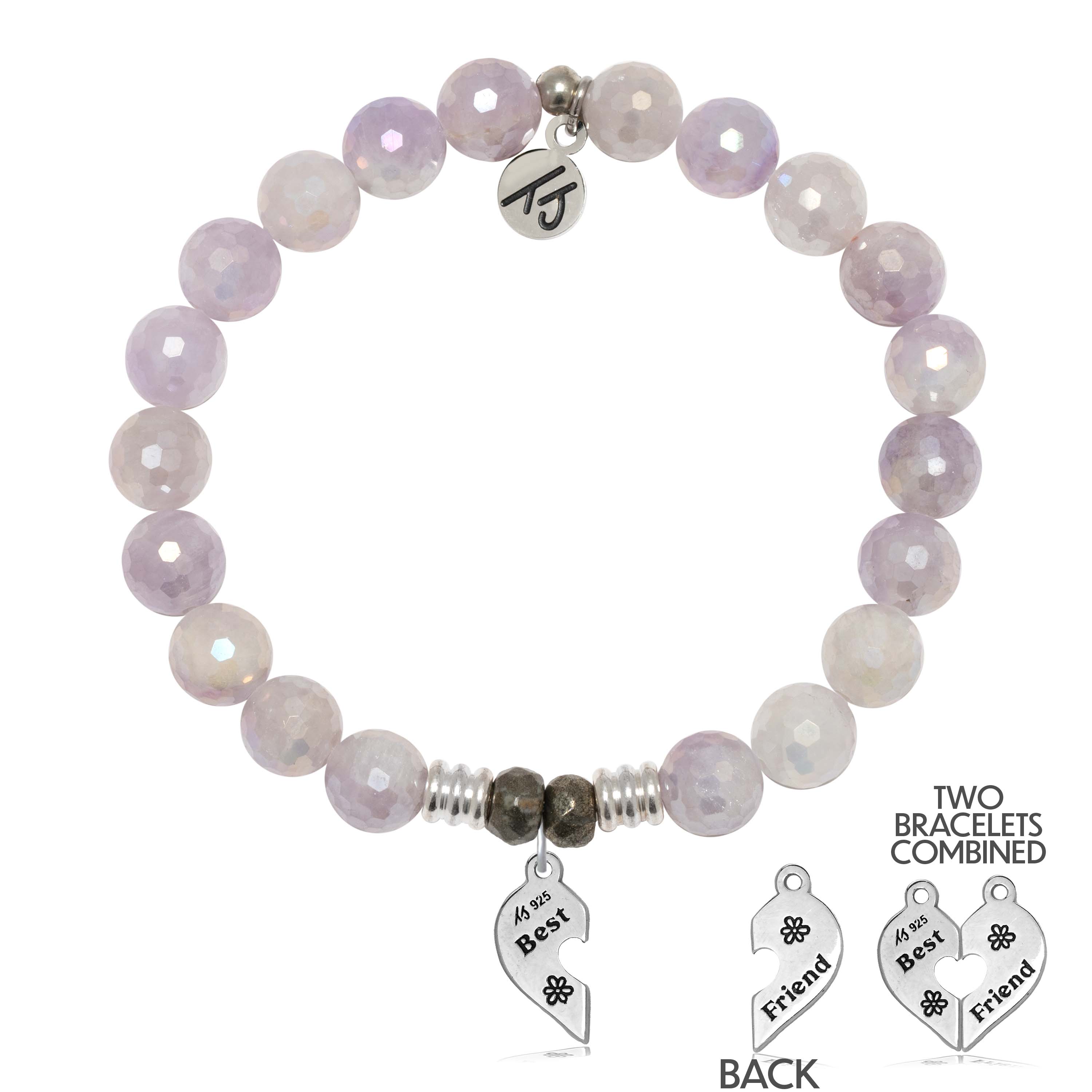 Mauve Jade Gemstone Bracelet with Forever Friends Sterling Silver Charm
