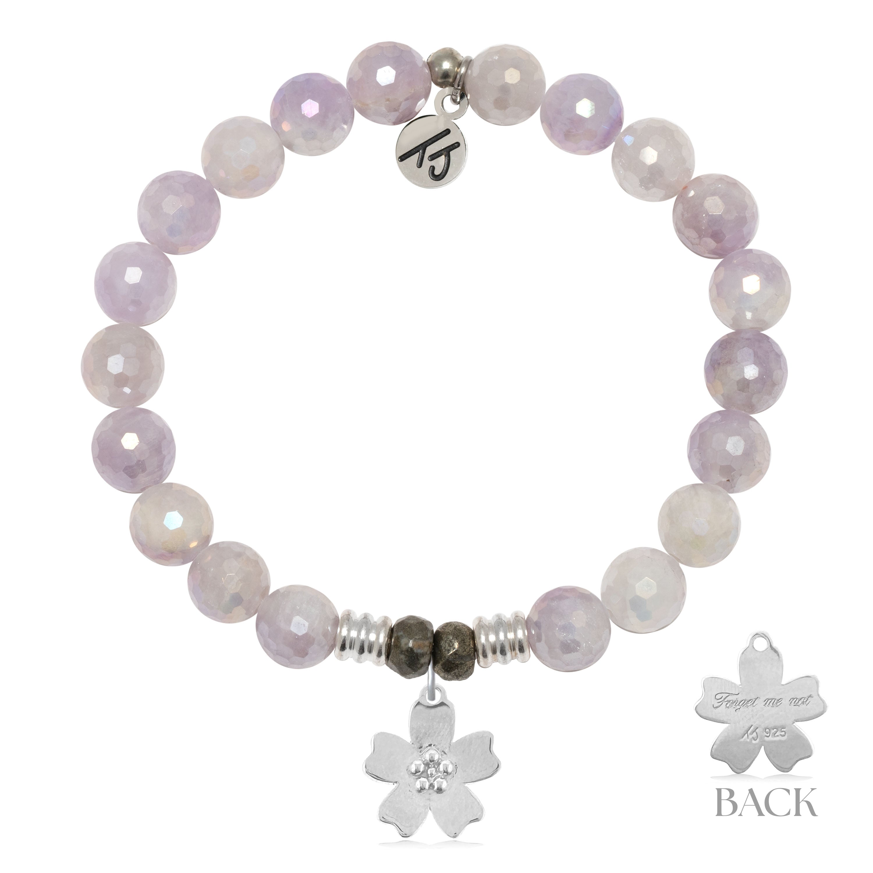 Mauve Jade Gemstone Bracelet with Forget Me Not Sterling Silver Charm