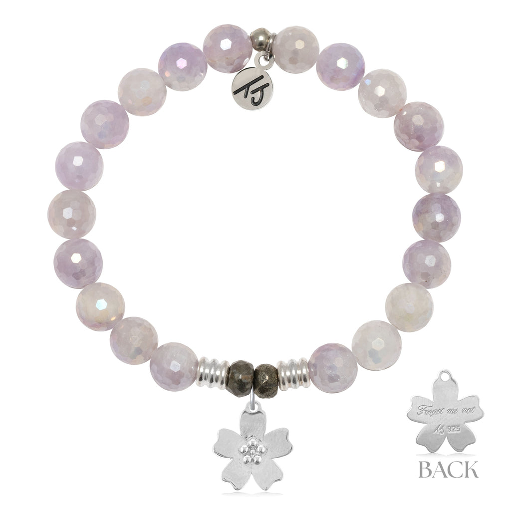 Mauve Jade Gemstone Bracelet with Forget Me Not Sterling Silver Charm