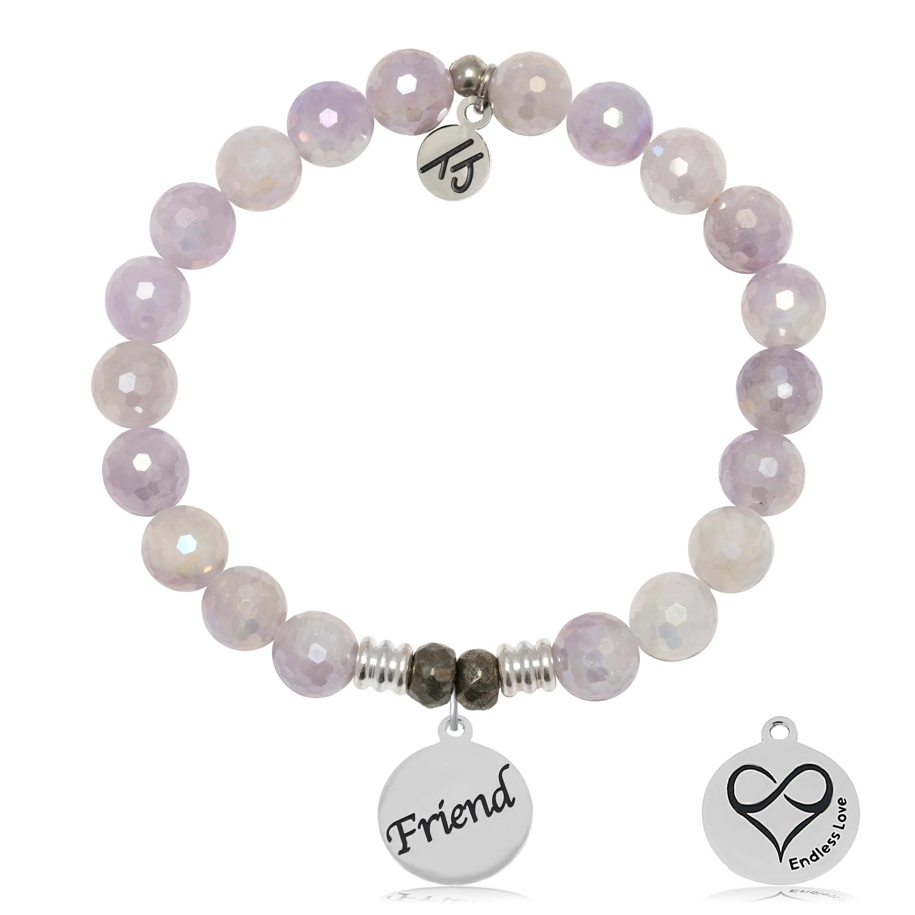 Mauve Jade Gemstone Bracelet with Friend Sterling Silver Charm