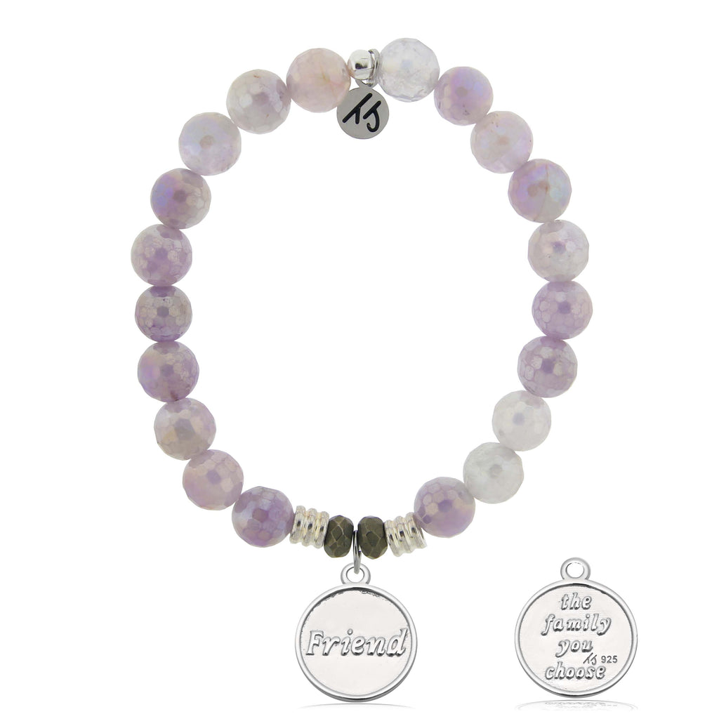 Mauve Jade Gemstone Bracelet with Friend the Family Sterling Silver Charm