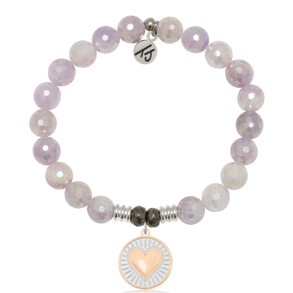 Mauve Jade Gemstone Bracelet with Heart of Gold Sterling Silver Charm