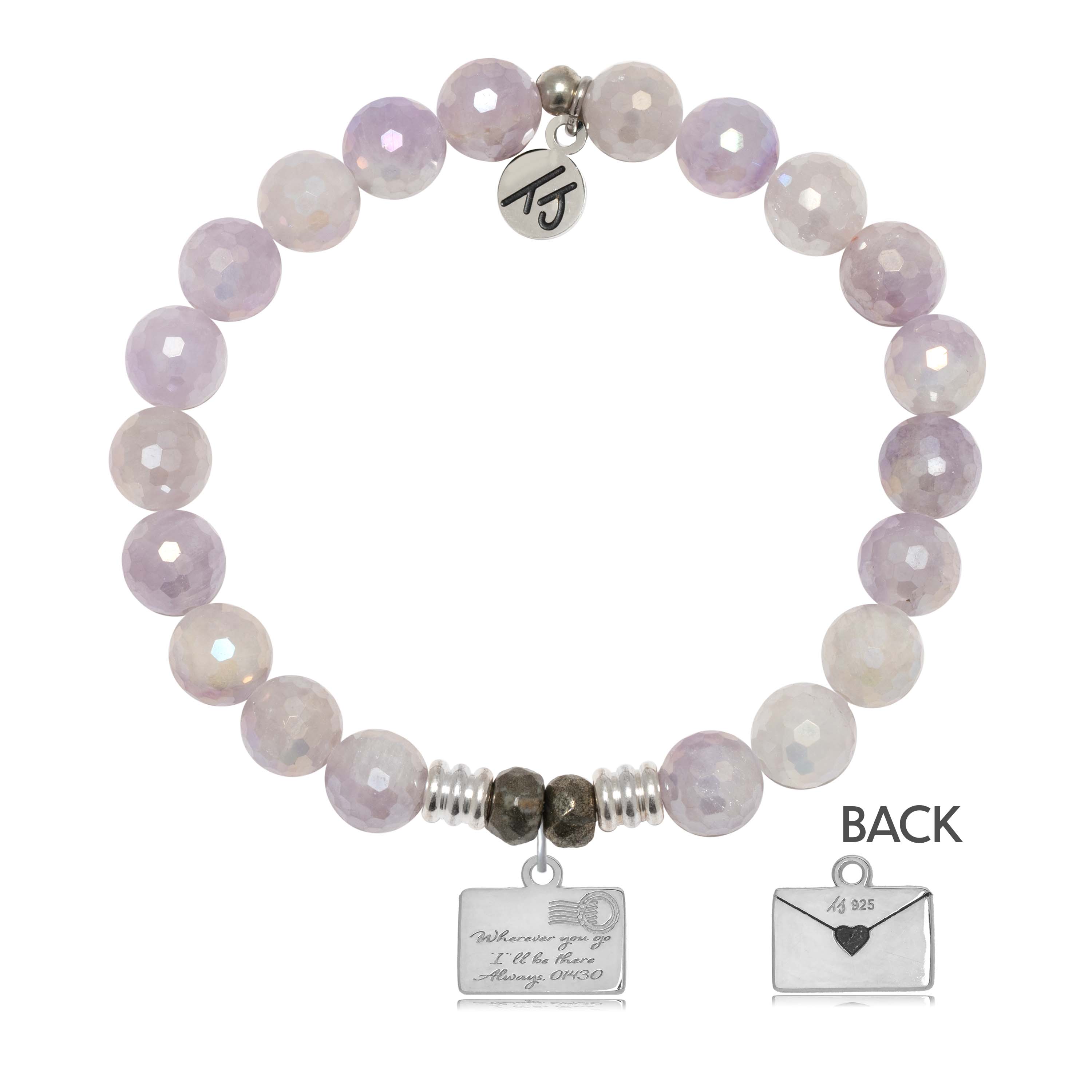 Mauve Jade Gemstone Bracelet with Love Letter Sterling Silver Charm