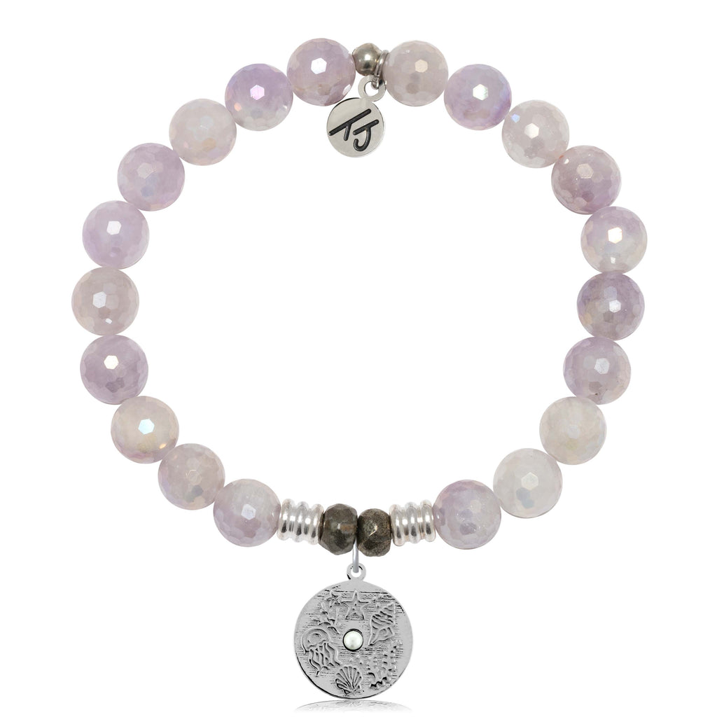 Mauve Jade Gemstone Bracelet with Ocean Lover Sterling Silver Charm