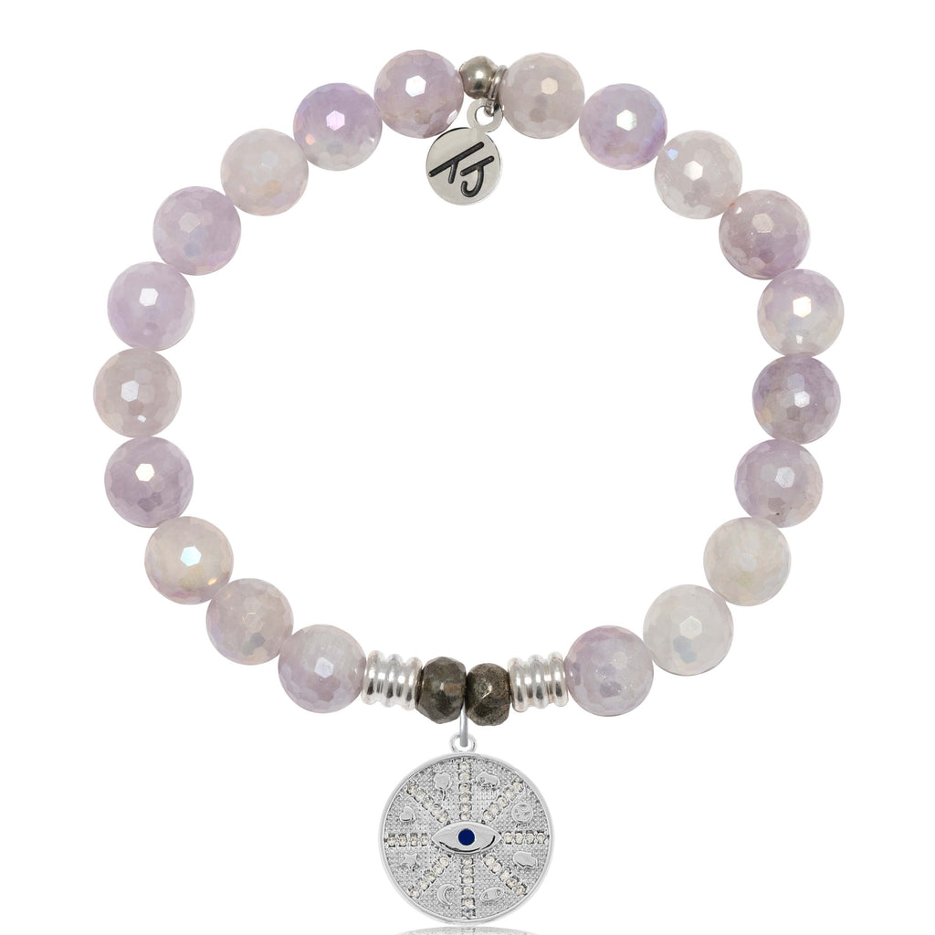 Mauve Jade Gemstone Bracelet with Protection Sterling Silver Charm