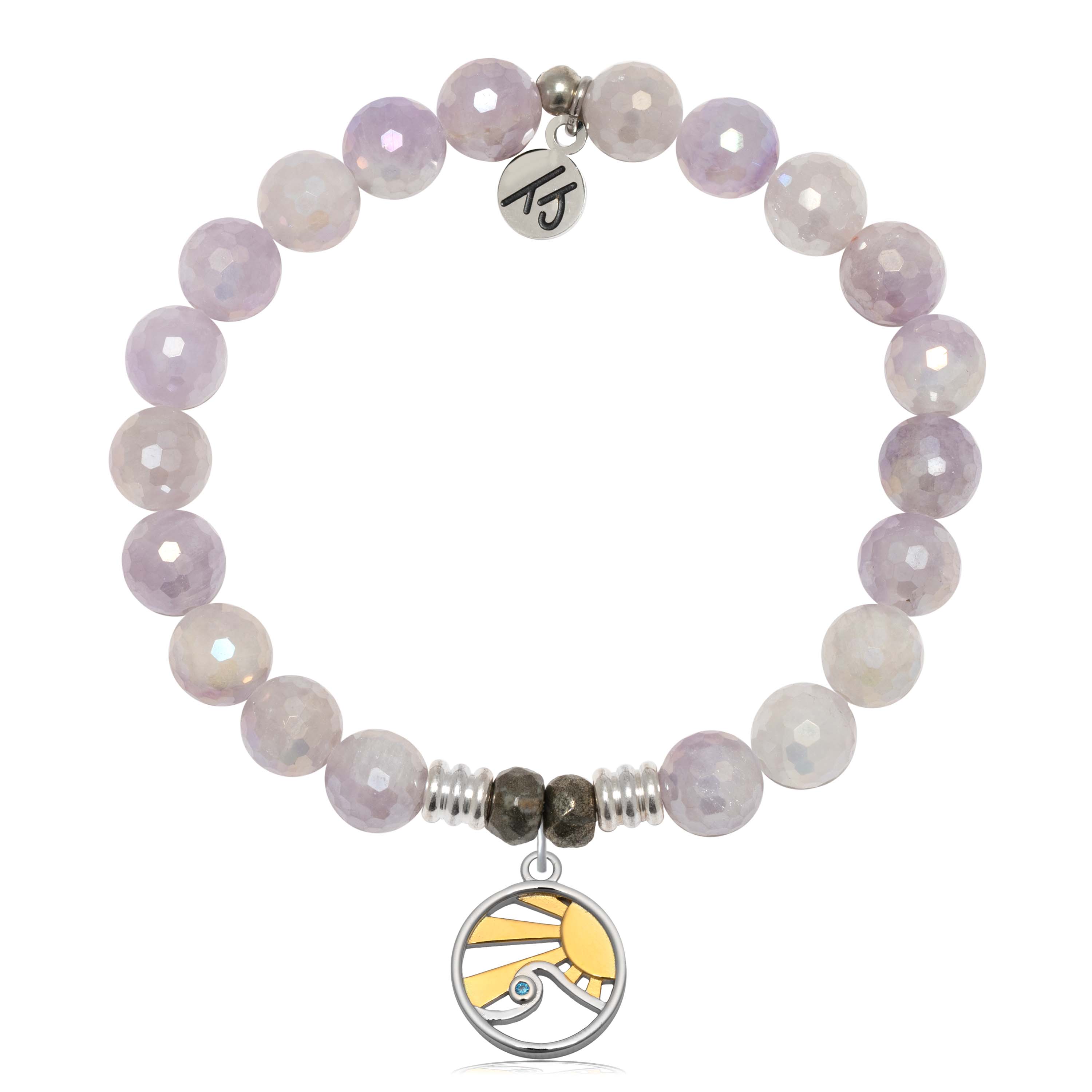 Mauve Jade Gemstone Bracelet with Rising Sun Sterling Silver Charm