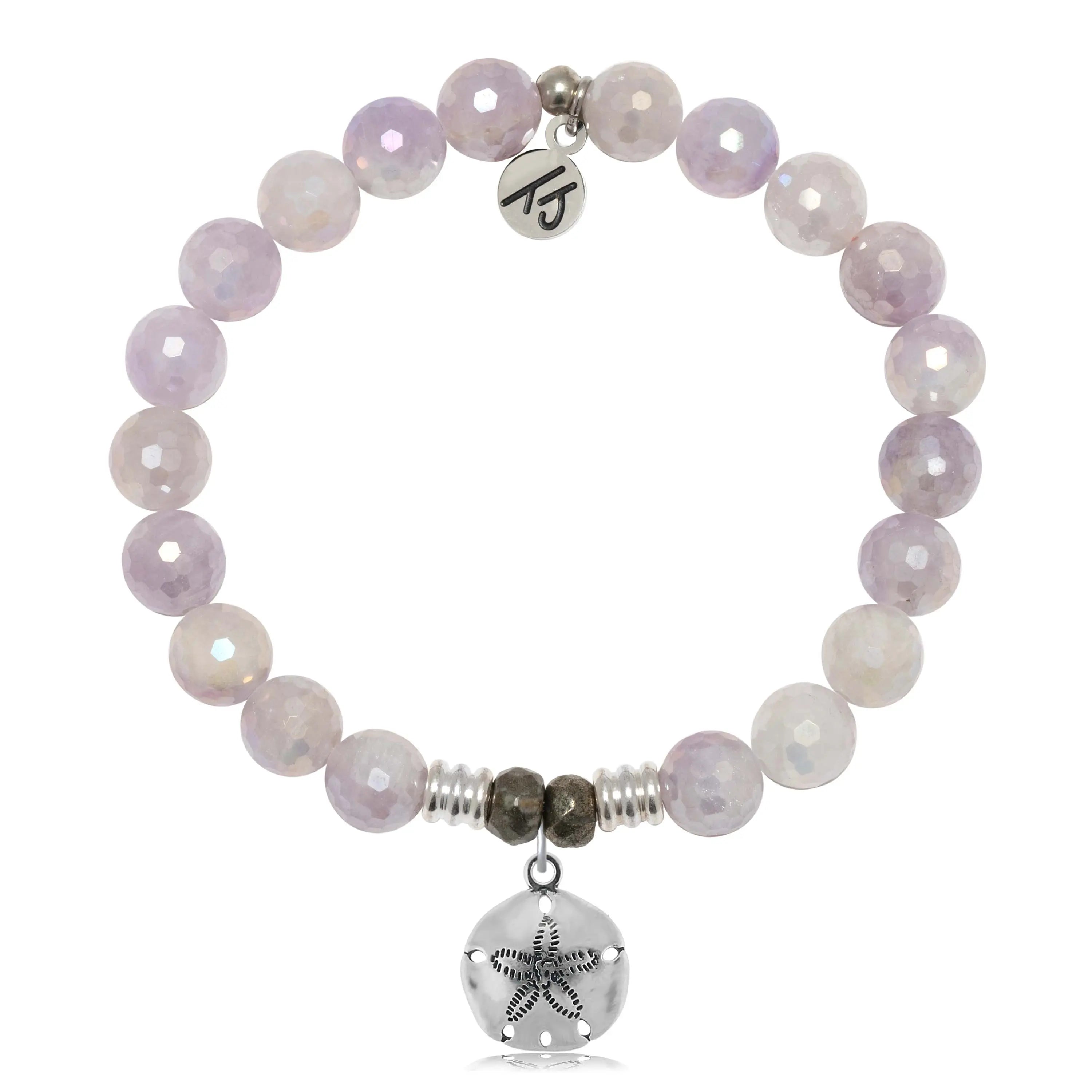 Mauve Jade Gemstone Bracelet with Sand Dollar Sterling Silver Charm