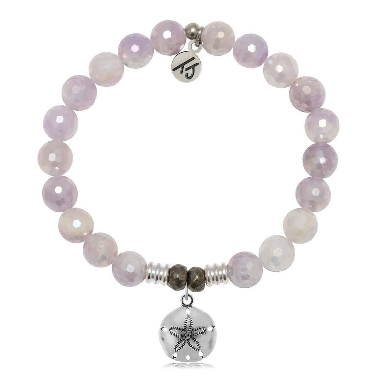 Mauve Jade Gemstone Bracelet with Sand Dollar Sterling Silver Charm