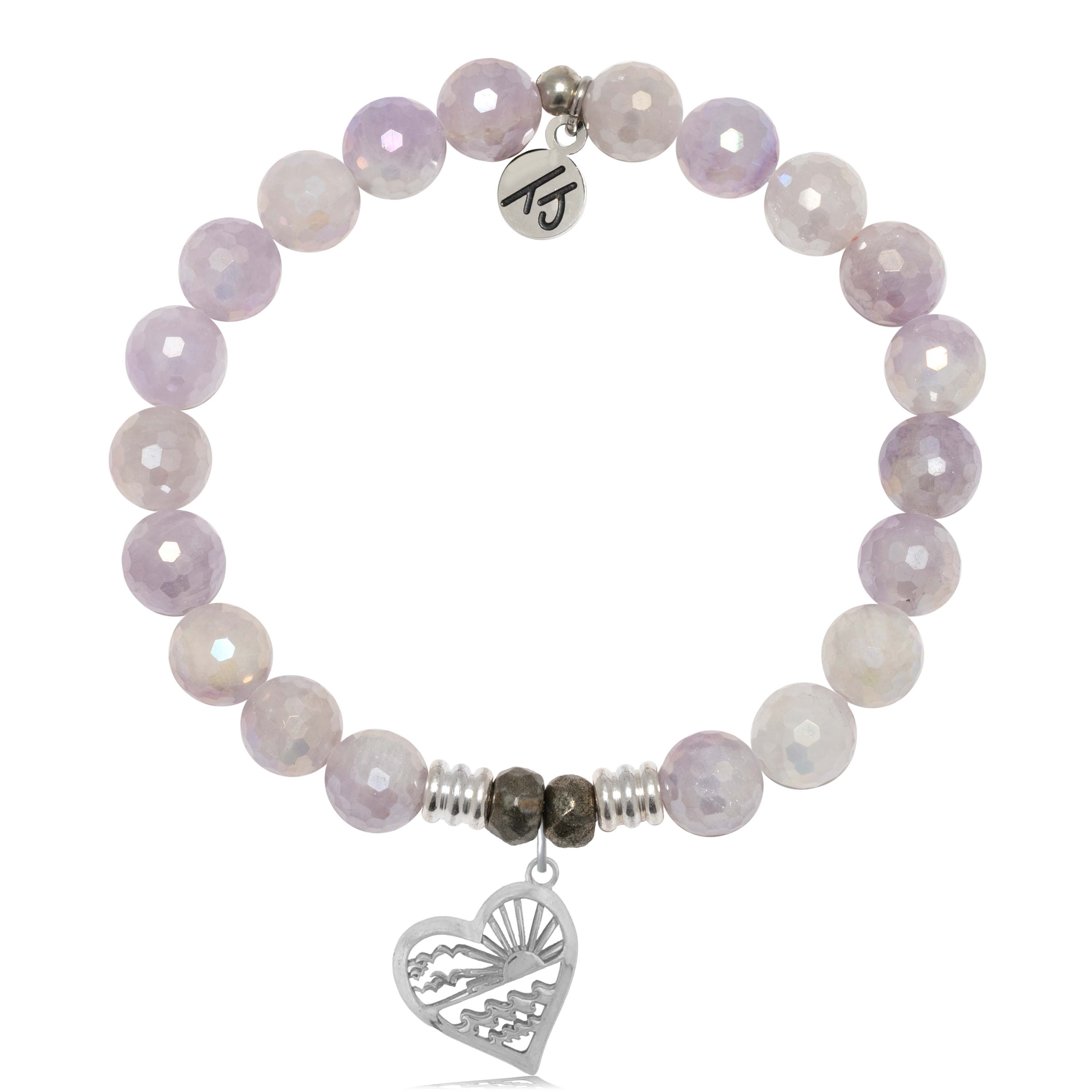 Mauve Jade Gemstone Bracelet with Seas the Day Sterling Silver Charm