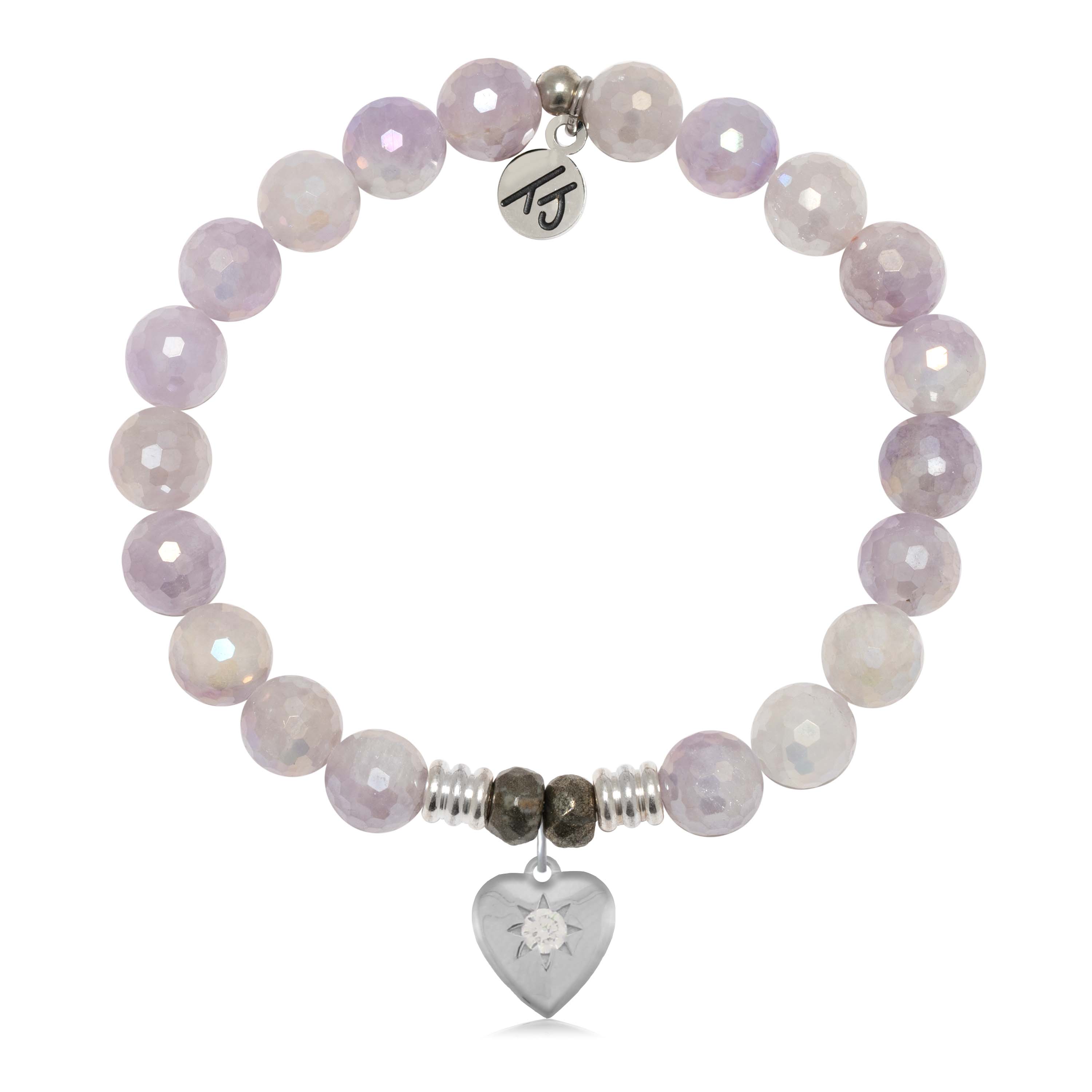 Mauve Jade Gemstone Bracelet with Self Love Sterling Silver Charm