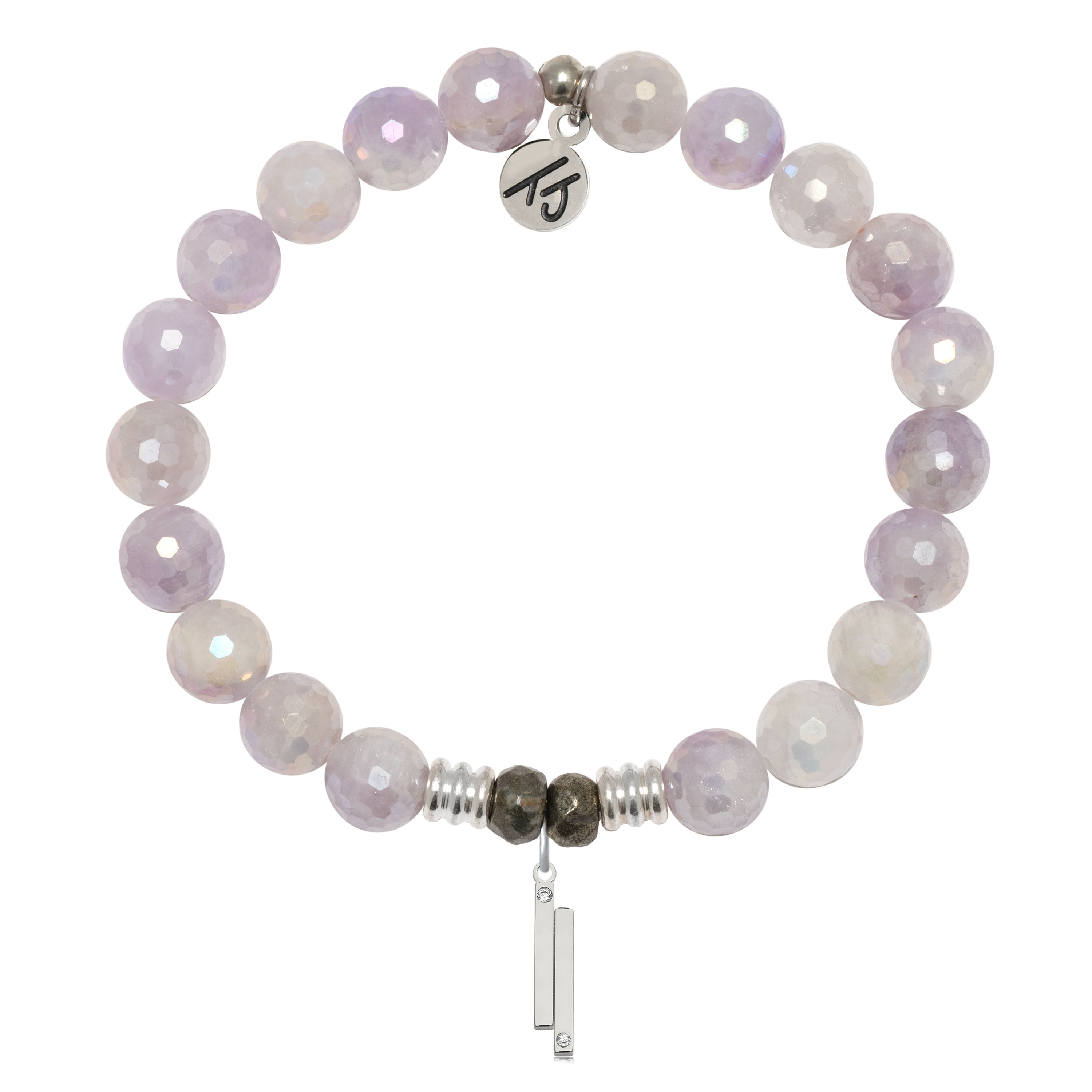 Mauve Jade Gemstone Bracelet with Stand by Me Sterling Silver Charm