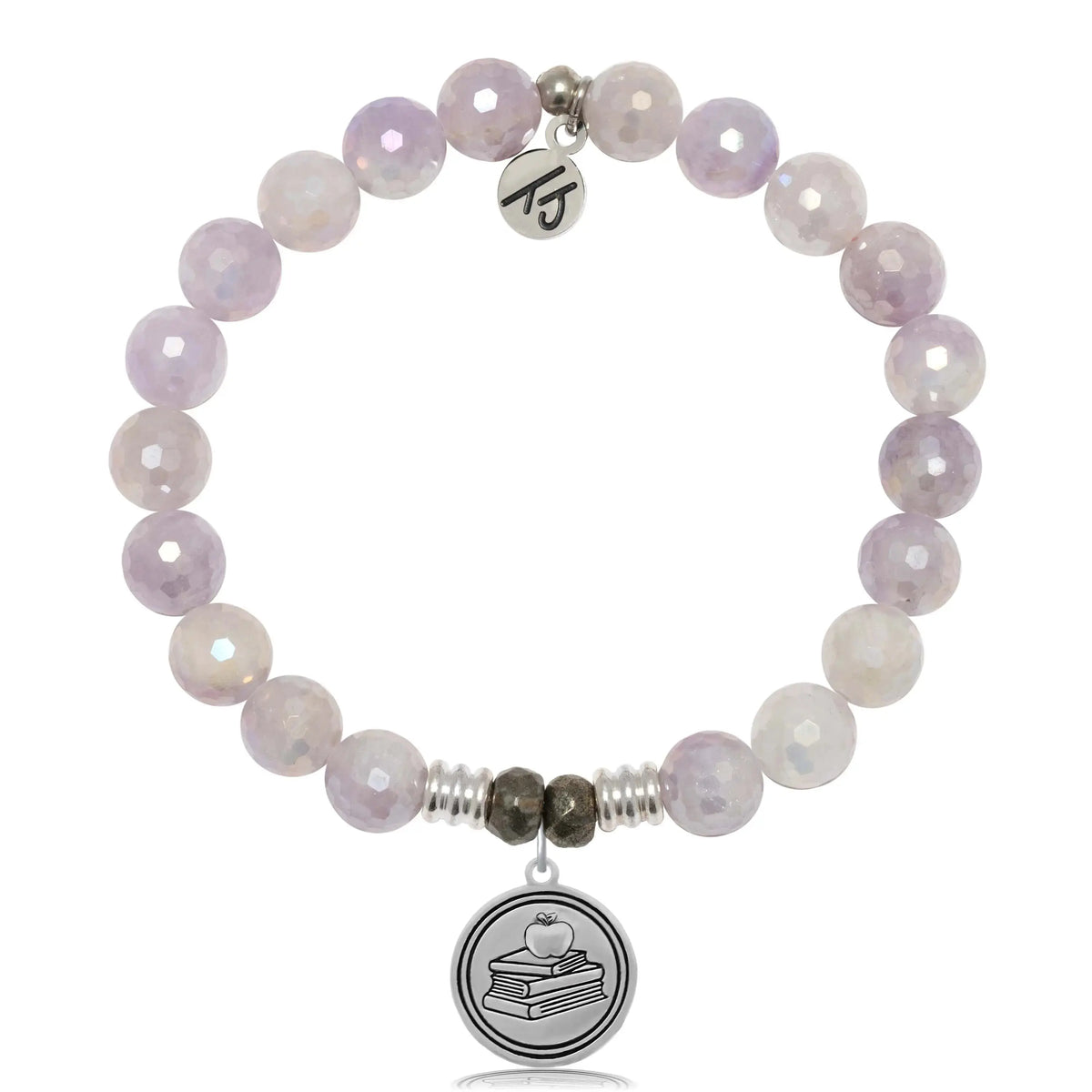 Mauve Jade Gemstone Bracelet with Teacher Sterling Silver Charm