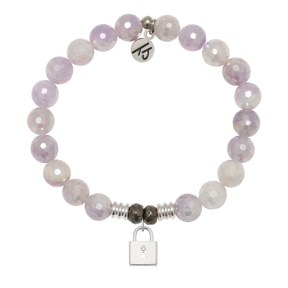 Mauve Jade Gemstone Bracelet with Unbreakable Friendship Sterling Silver Charm