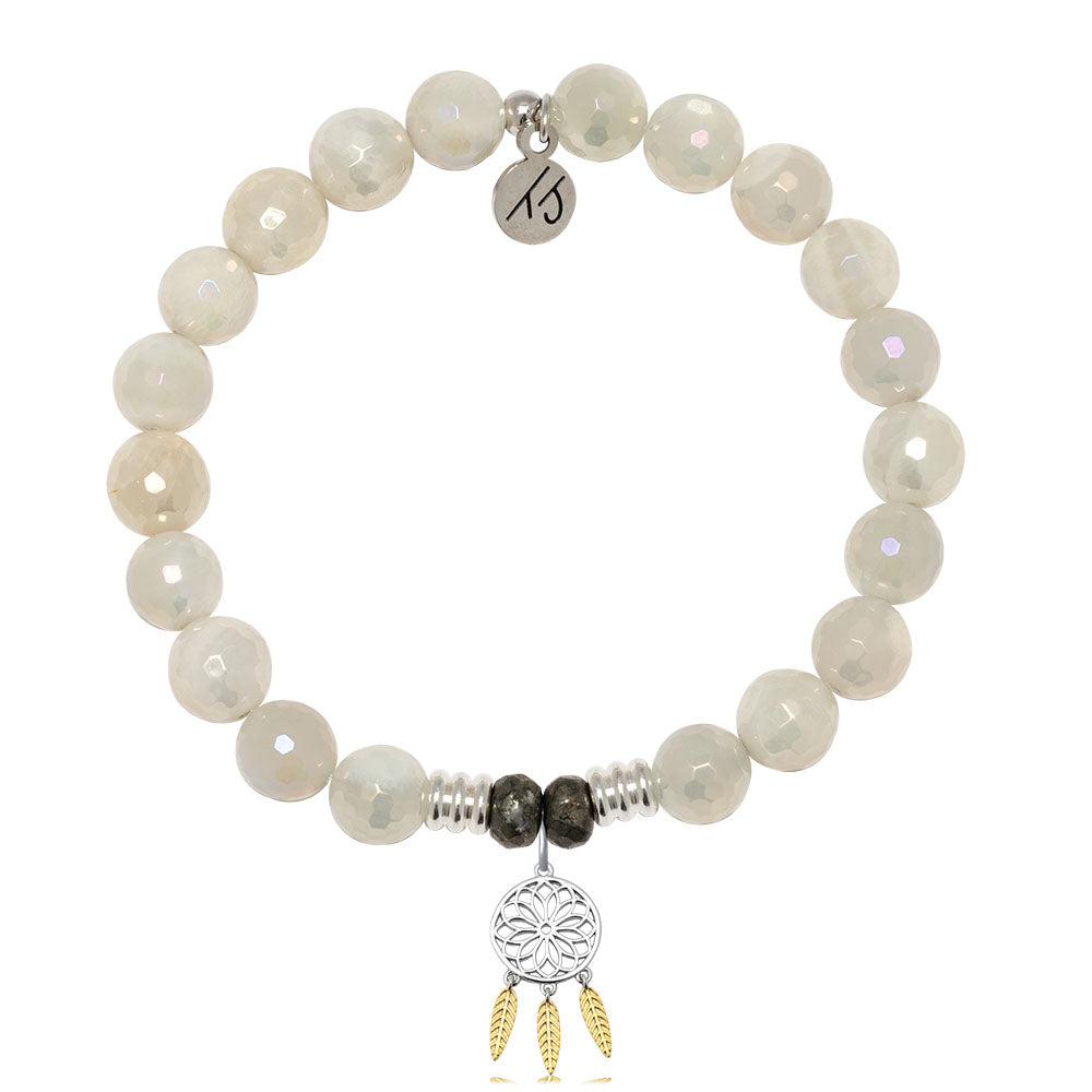 Moonstone Gemstone Bracelet with Dream Catcher Sterling Silver Charm