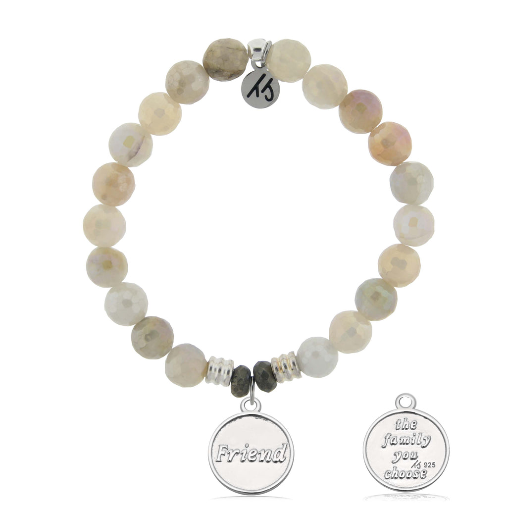 Moonstone Gemstone Bracelet with Friend the Family Sterling Silver Charm