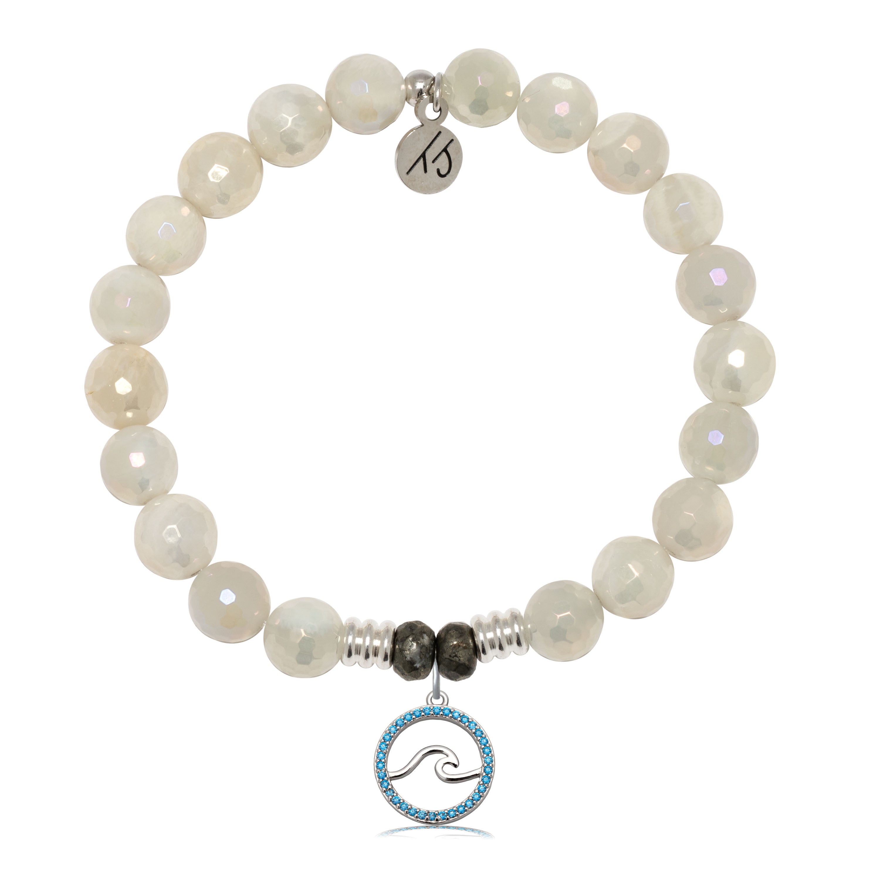 Moonstone Gemstone Bracelet with Serenity Wave Sterling Silver Charm