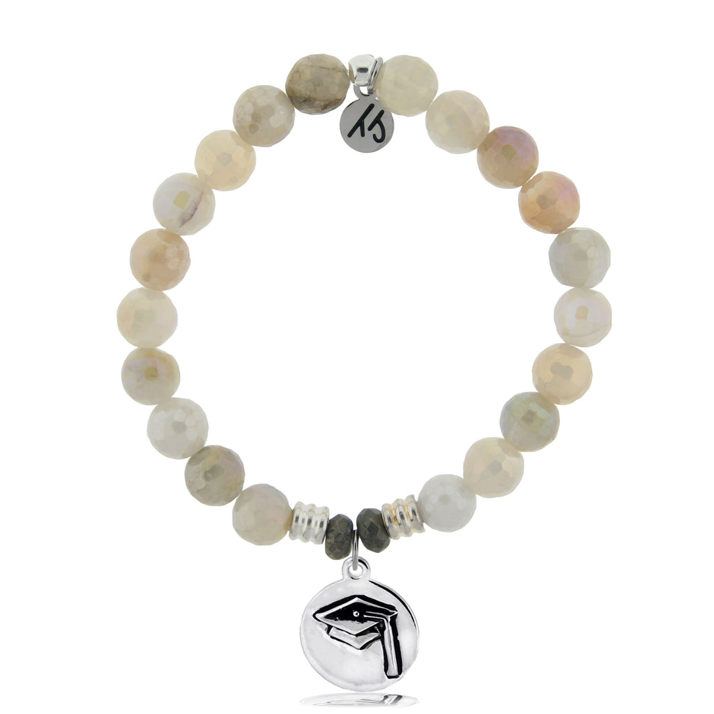 Moonstone Stone Bracelet with Grad Cap Sterling Silver Charm