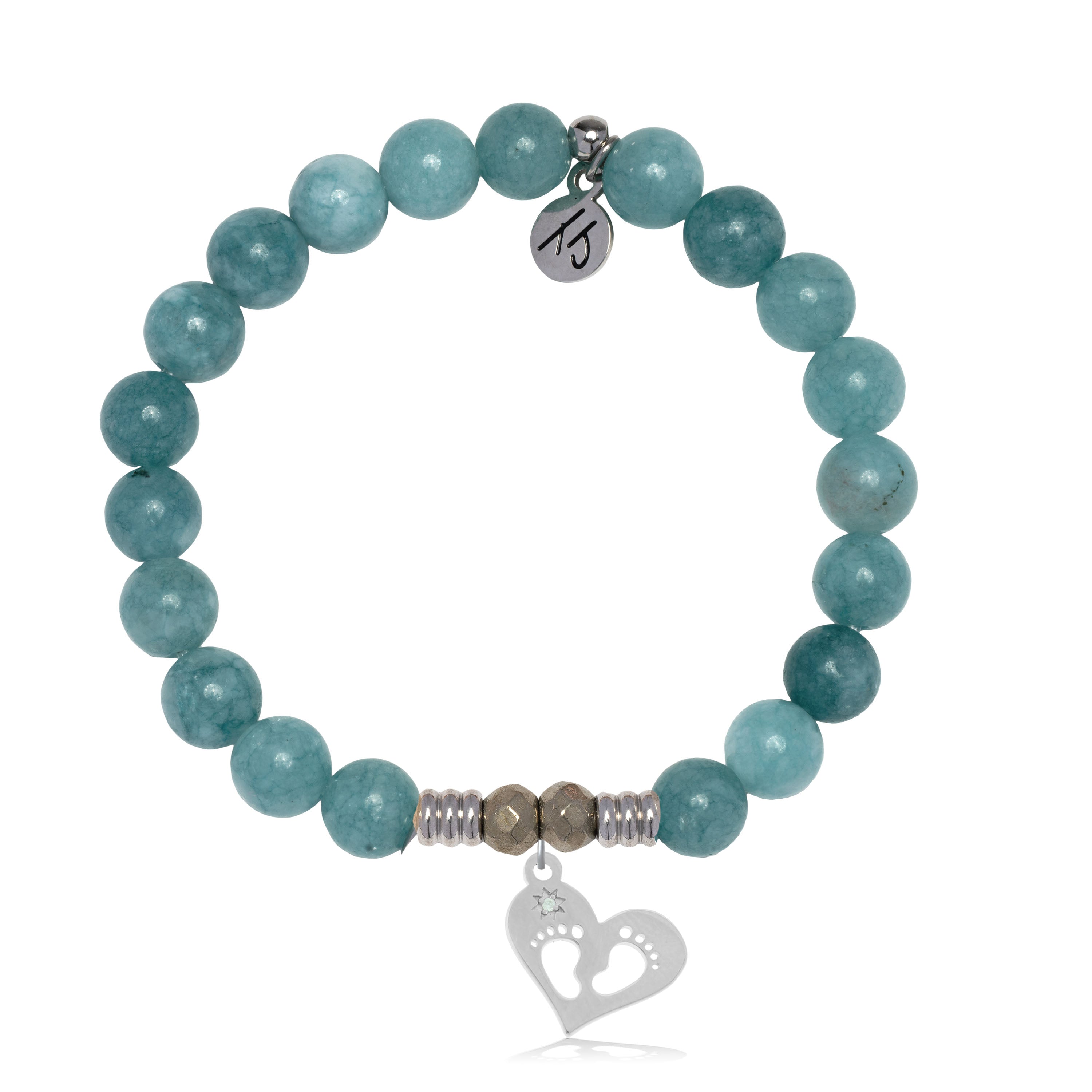 Mountain Blue Jade Gemstone Bracelet with Baby Feet Sterling Silver Charm