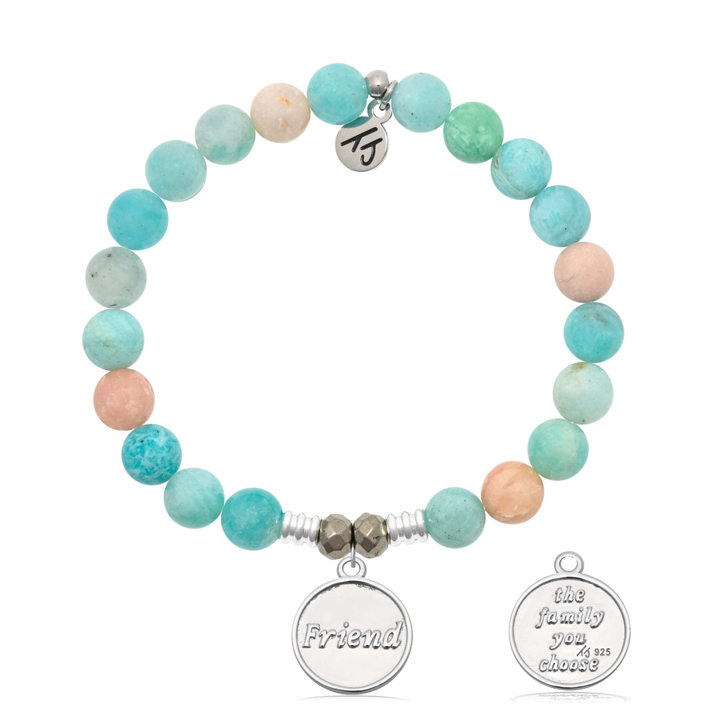 Multi Amazonite Gemstone Bracelet with Friend the Family Sterling Silver Charm