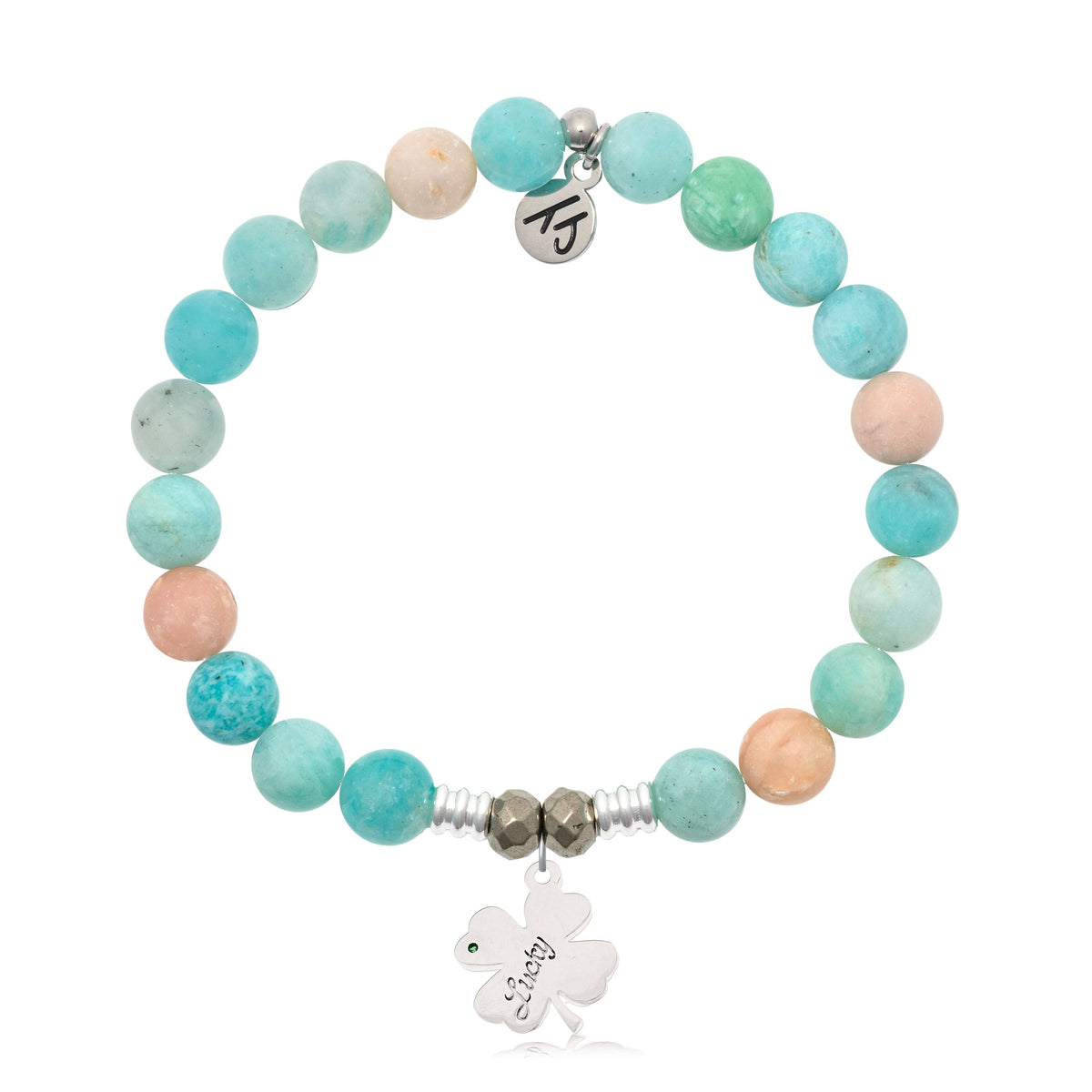 Multi Amazonite Gemstone Bracelet with Lucky Clover Sterling Silver Charm |  T. Jazelle