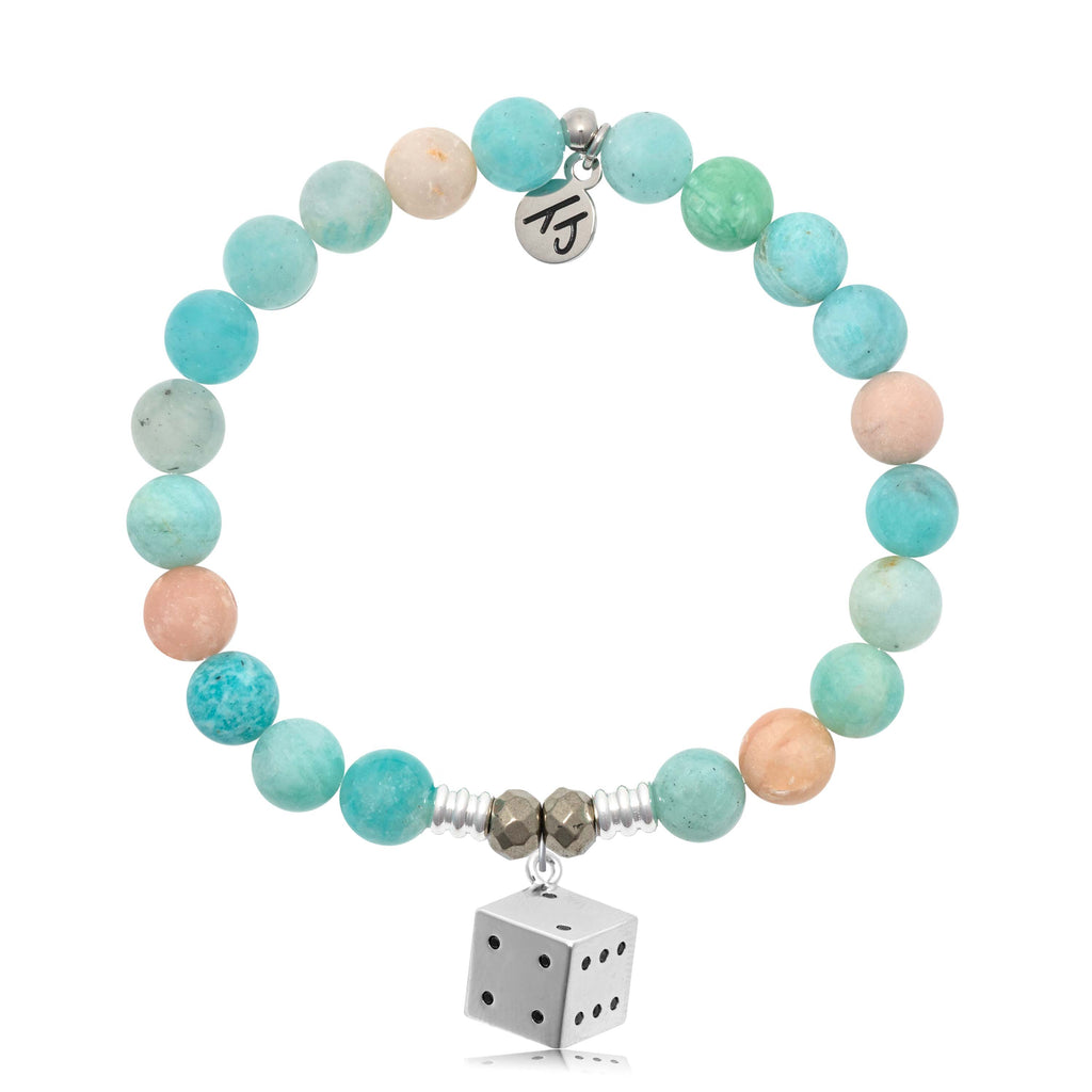 Multi Amazonite Gemstone Bracelet with Lucky Dice Sterling Silver Charm