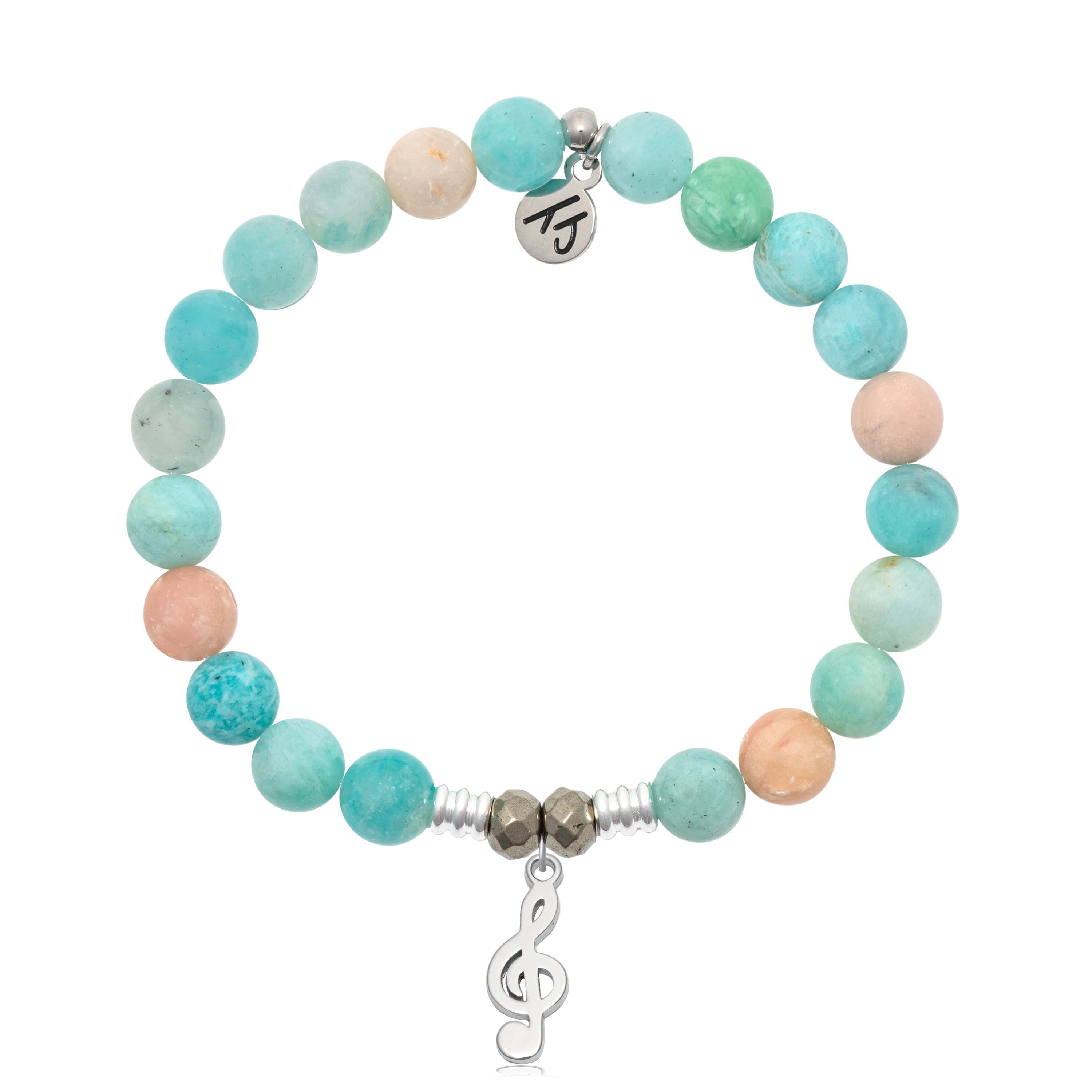 Multi Amazonite Gemstone Bracelet with Music Note Sterling Silver Charm
