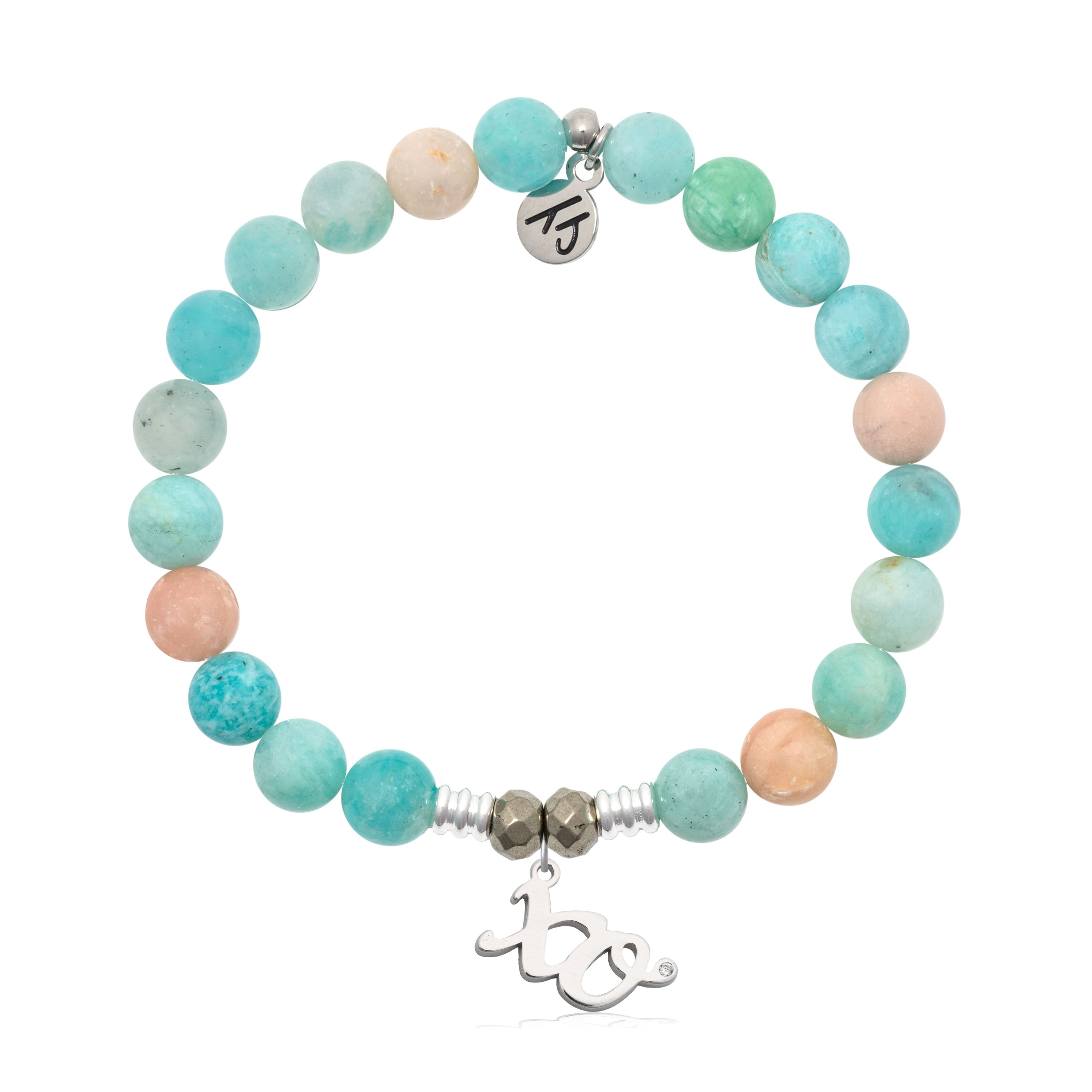 Multi Amazonite Gemstone Bracelet with XO Sterling Silver Charm