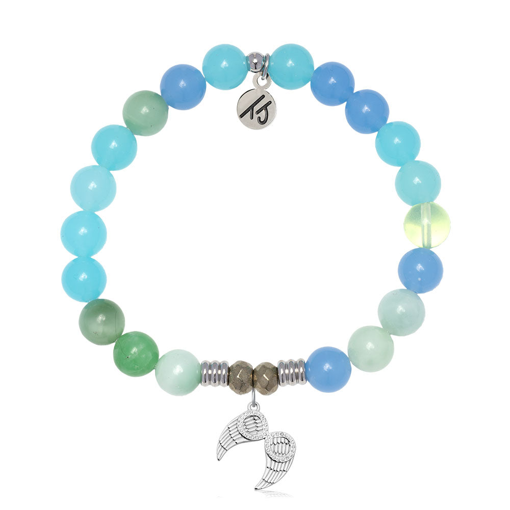 Multi Blue Jade Gemstone Bracelet with Infinite Protection Sterling Silver Charm