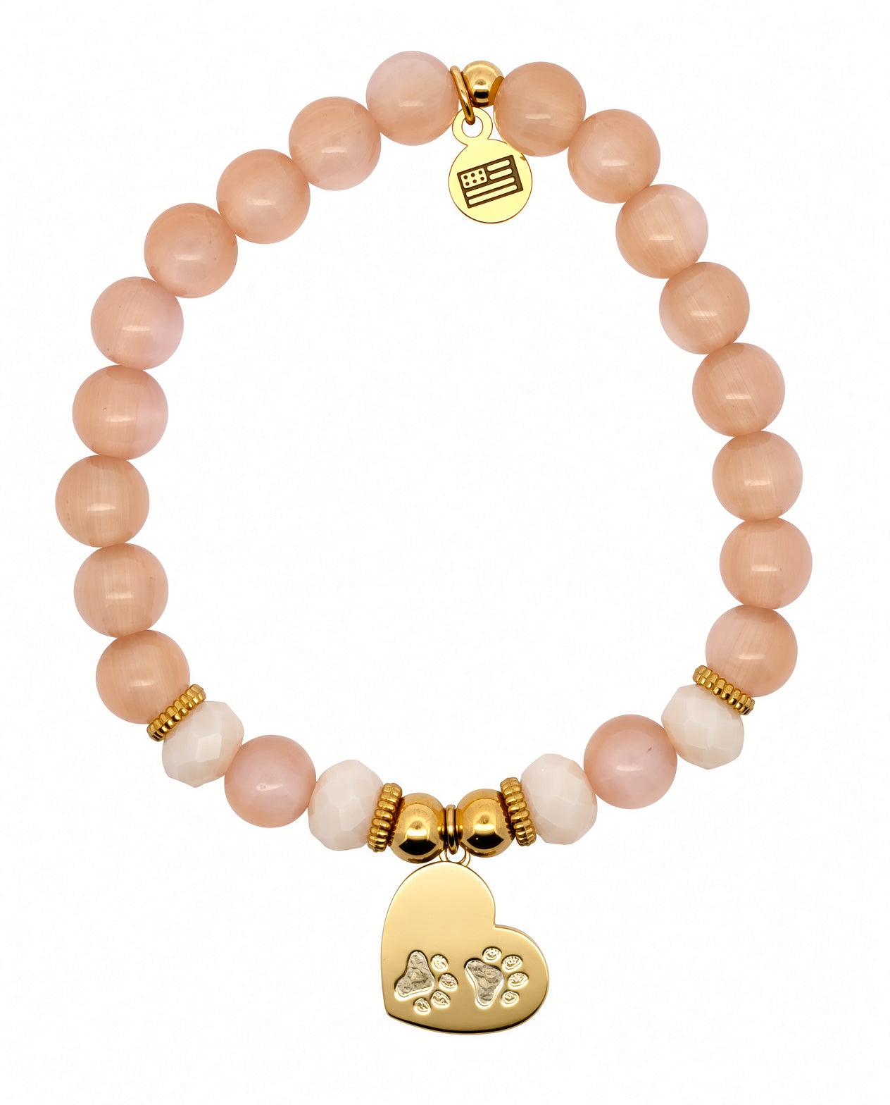 National Dog Day Exclusive with Gold Plated Sterling Silver Paws of Love Charm & Peach Cats Eye Gemstone Bracelet